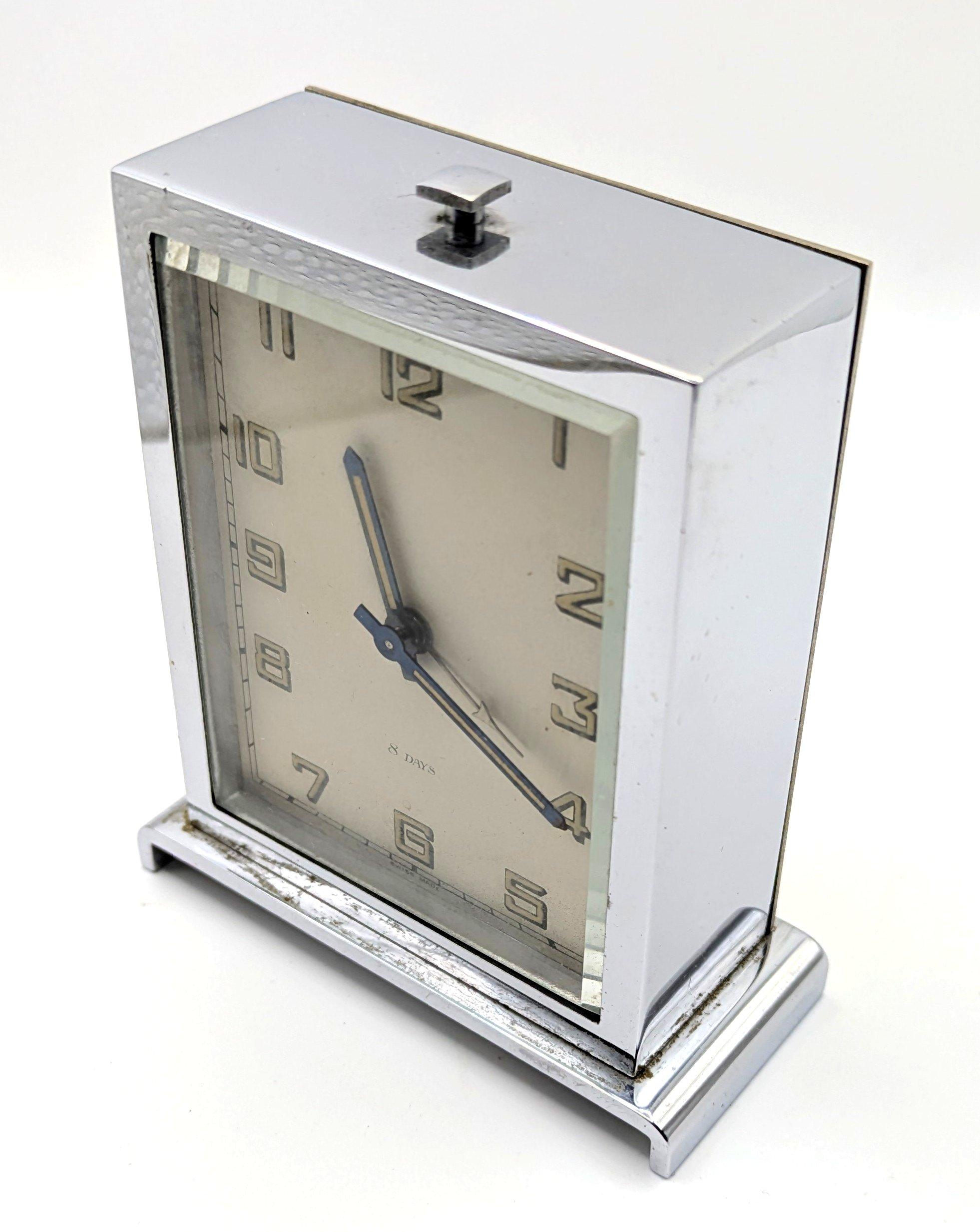 Art Deco Chrome-Plated Travel Clock by Harrods of London (1930s) For Sale 2
