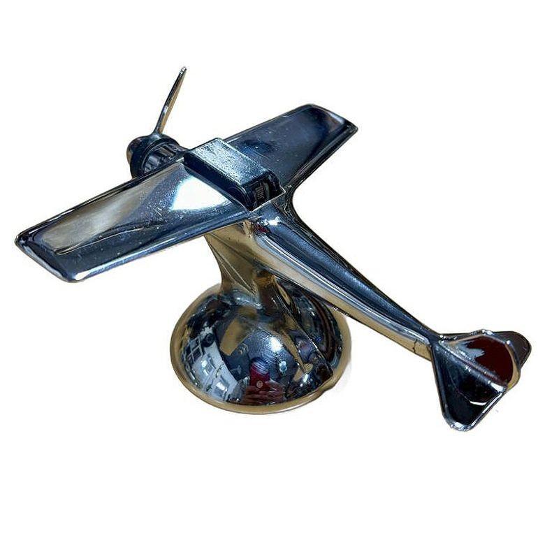 Art Deco Chrome Propeller Airplane Table Lighter by Hamilton In Excellent Condition In Van Nuys, CA