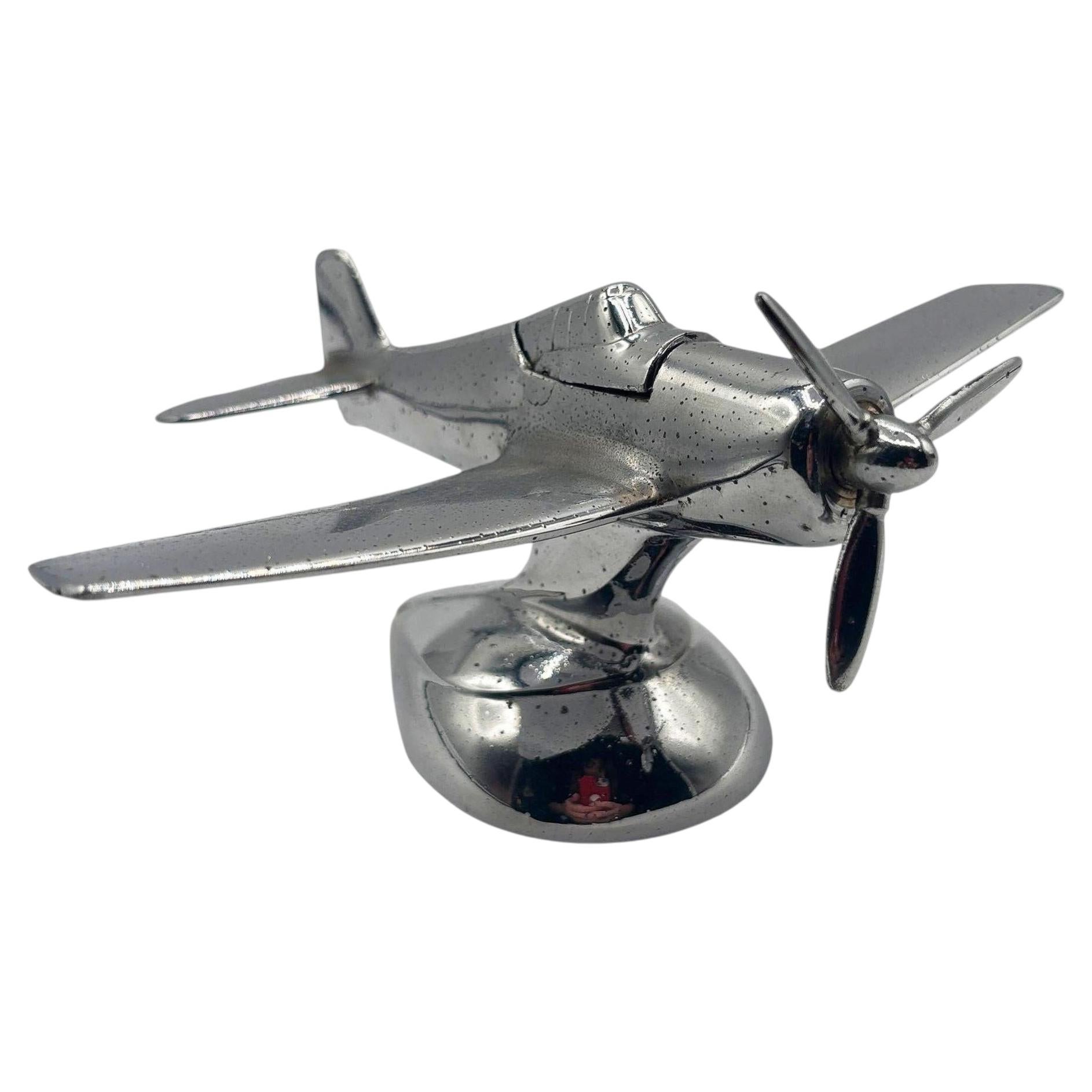 Art Deco Chrome Propeller P-51a Mustang Airplane Table Lighter by Hamilton