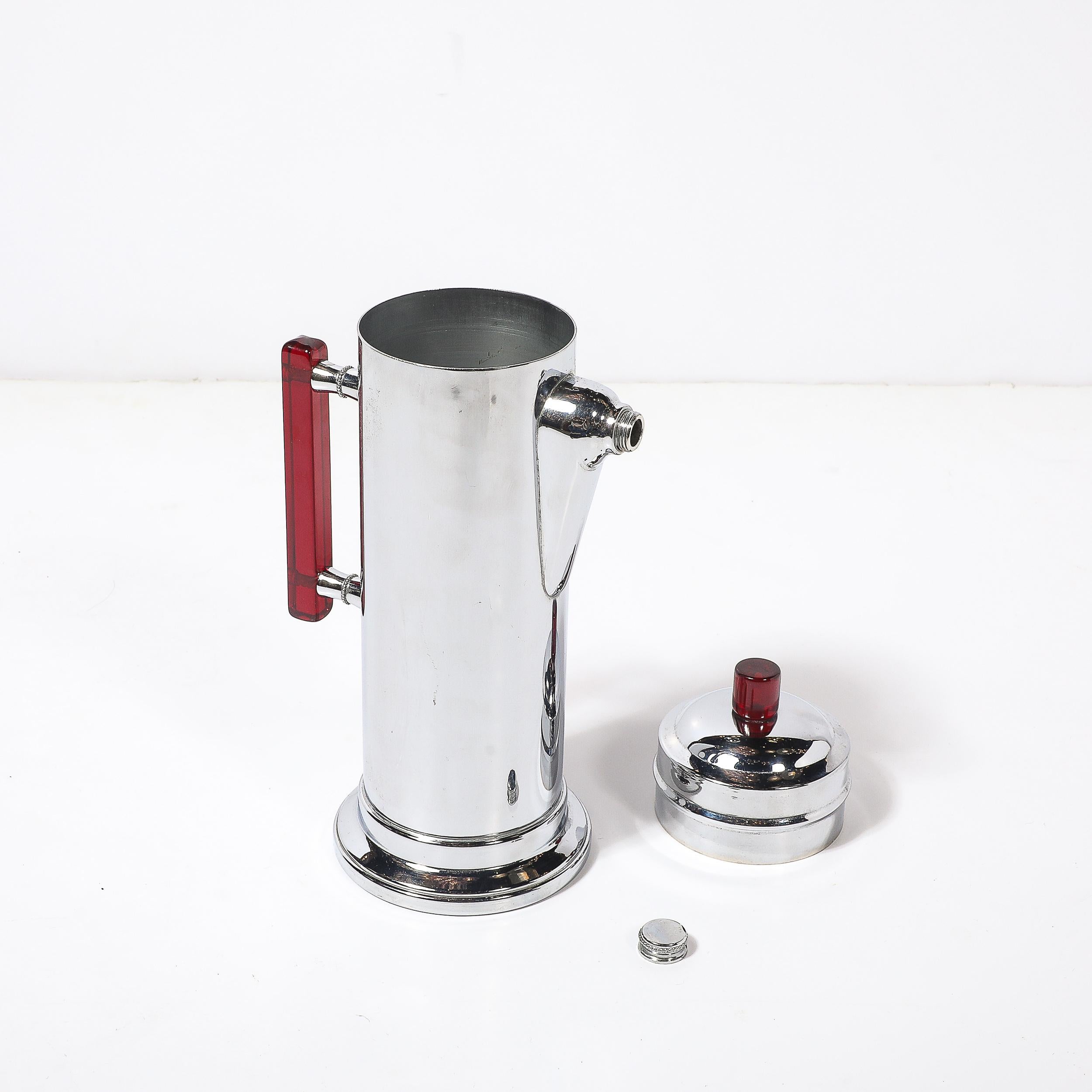 Art Deco Chrom & Rot Bakelit Cocktail Shaker im Angebot 5