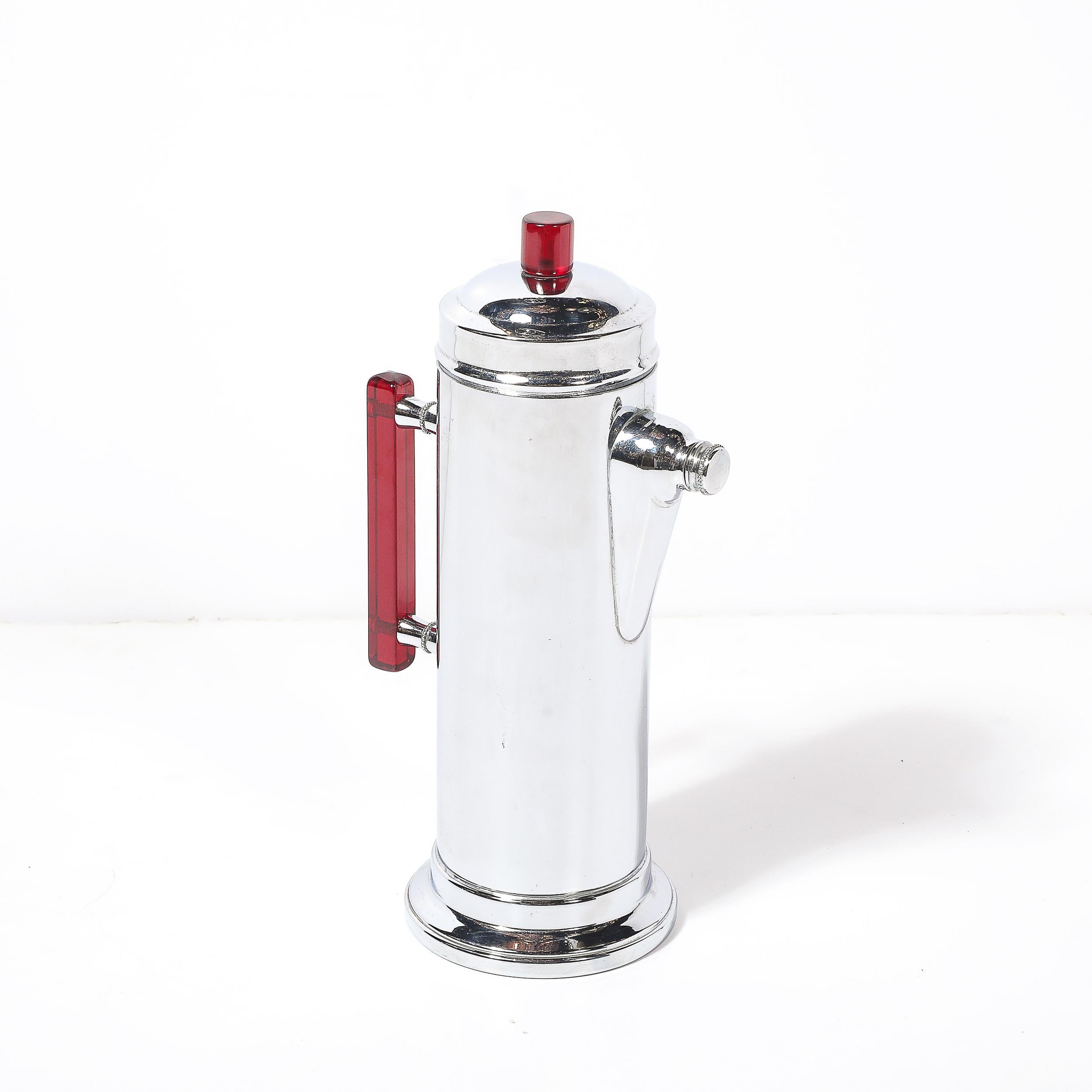 Art Deco Chrom & Rot Bakelit Cocktail Shaker (Art déco) im Angebot