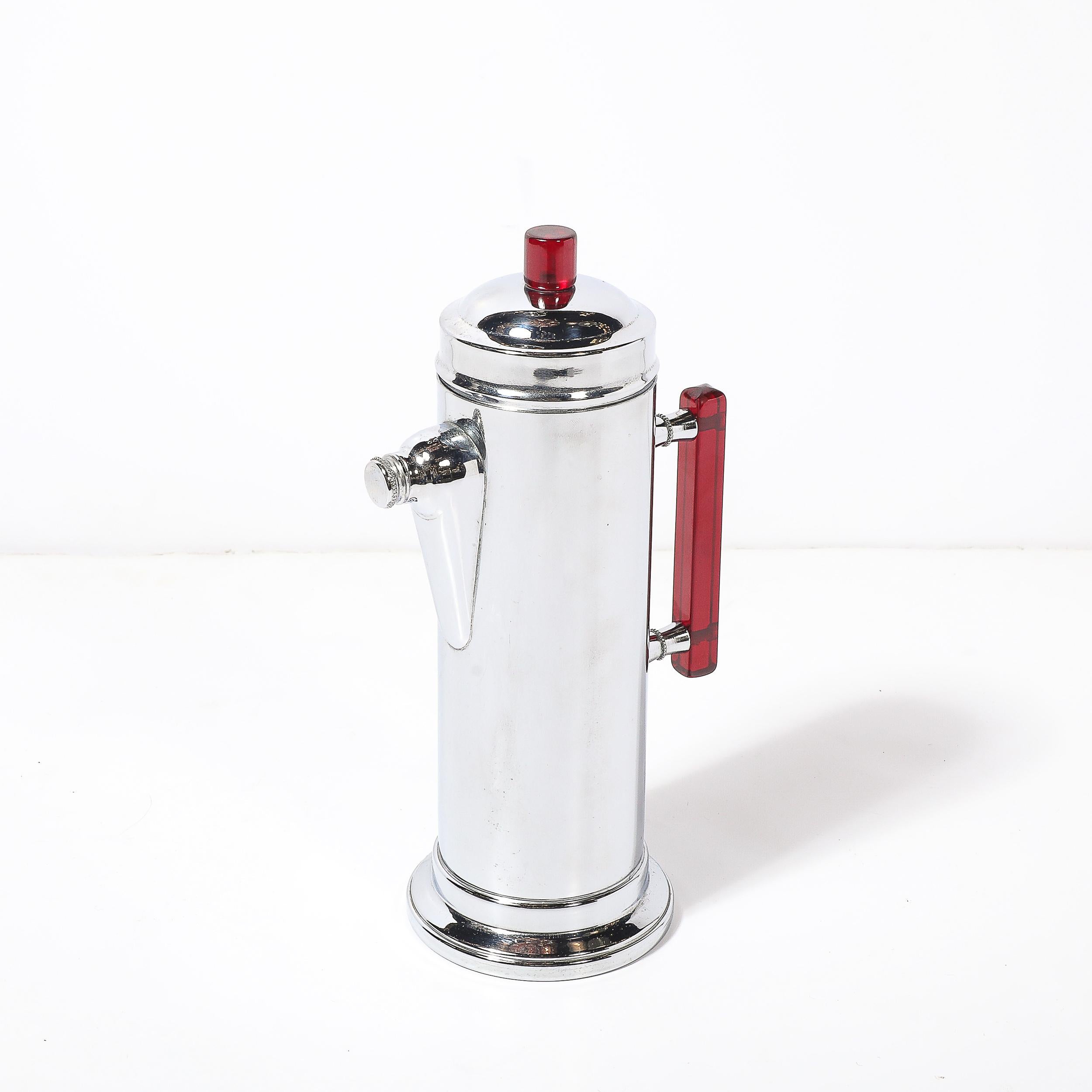 Art Deco Chrom & Rot Bakelit Cocktail Shaker im Zustand „Hervorragend“ im Angebot in New York, NY