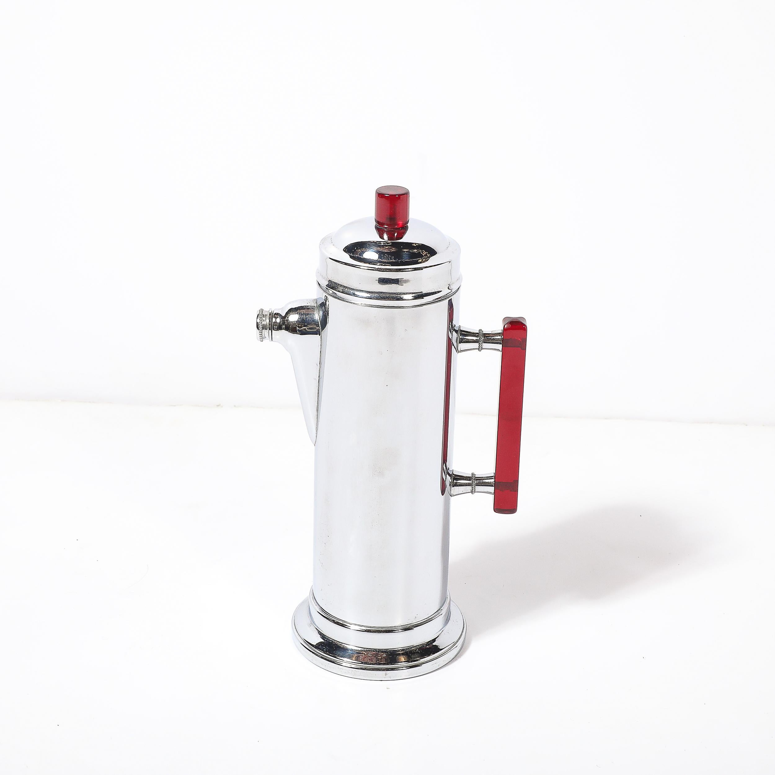 Art Deco Chrom & Rot Bakelit Cocktail Shaker (Mitte des 20. Jahrhunderts) im Angebot
