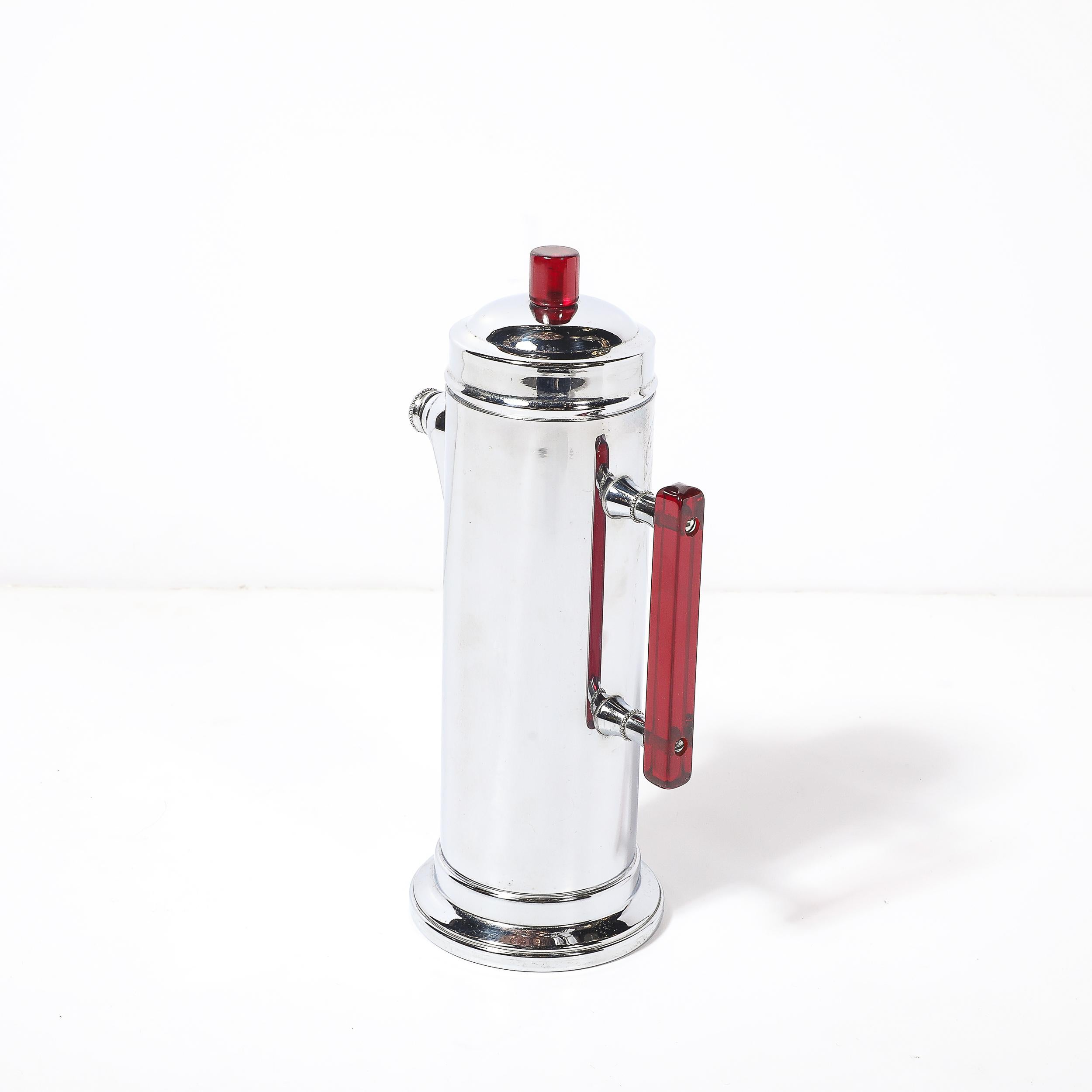 Art Deco Chrom & Rot Bakelit Cocktail Shaker im Angebot 1