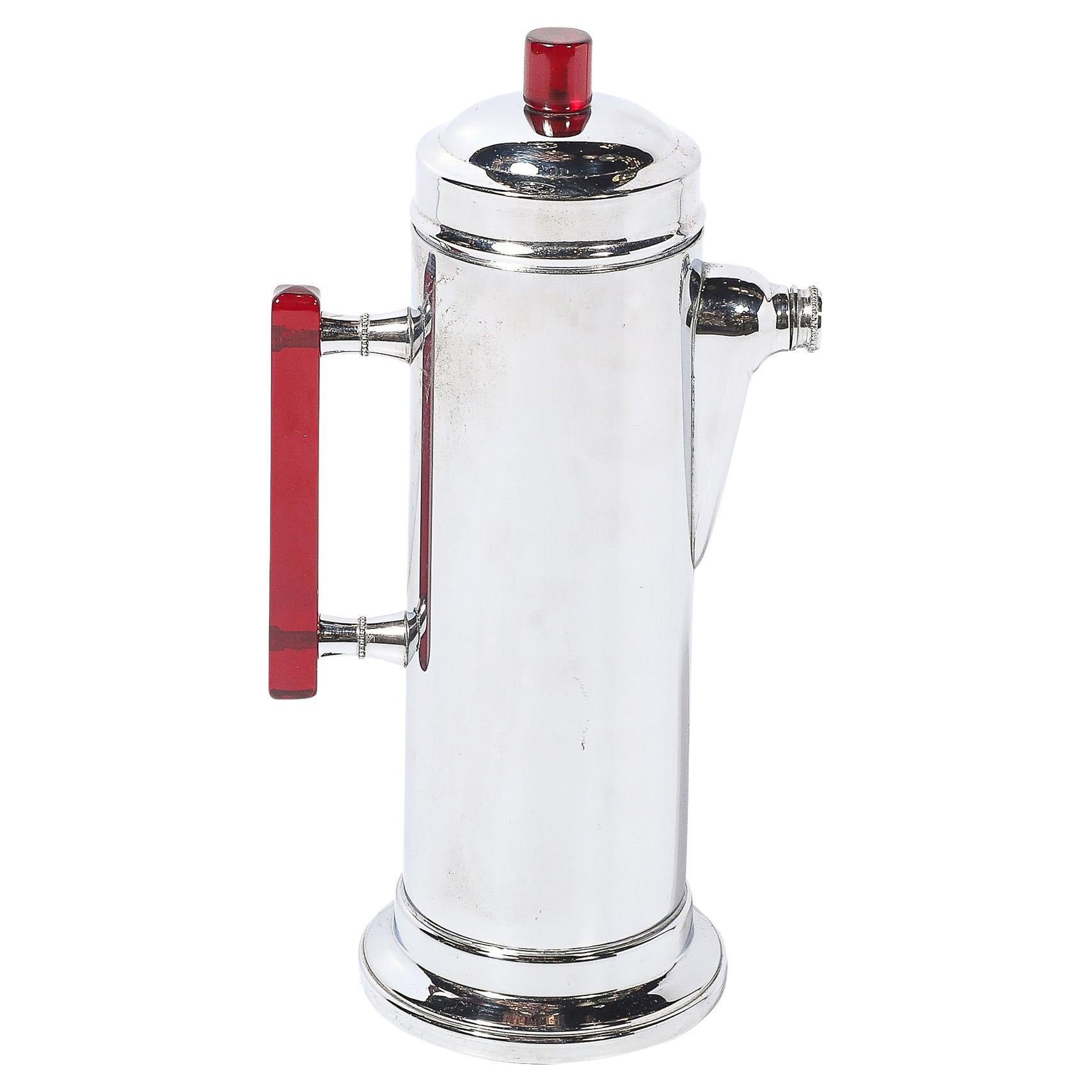 Art Deco Chrome & Red Bakelite Cocktail Shaker