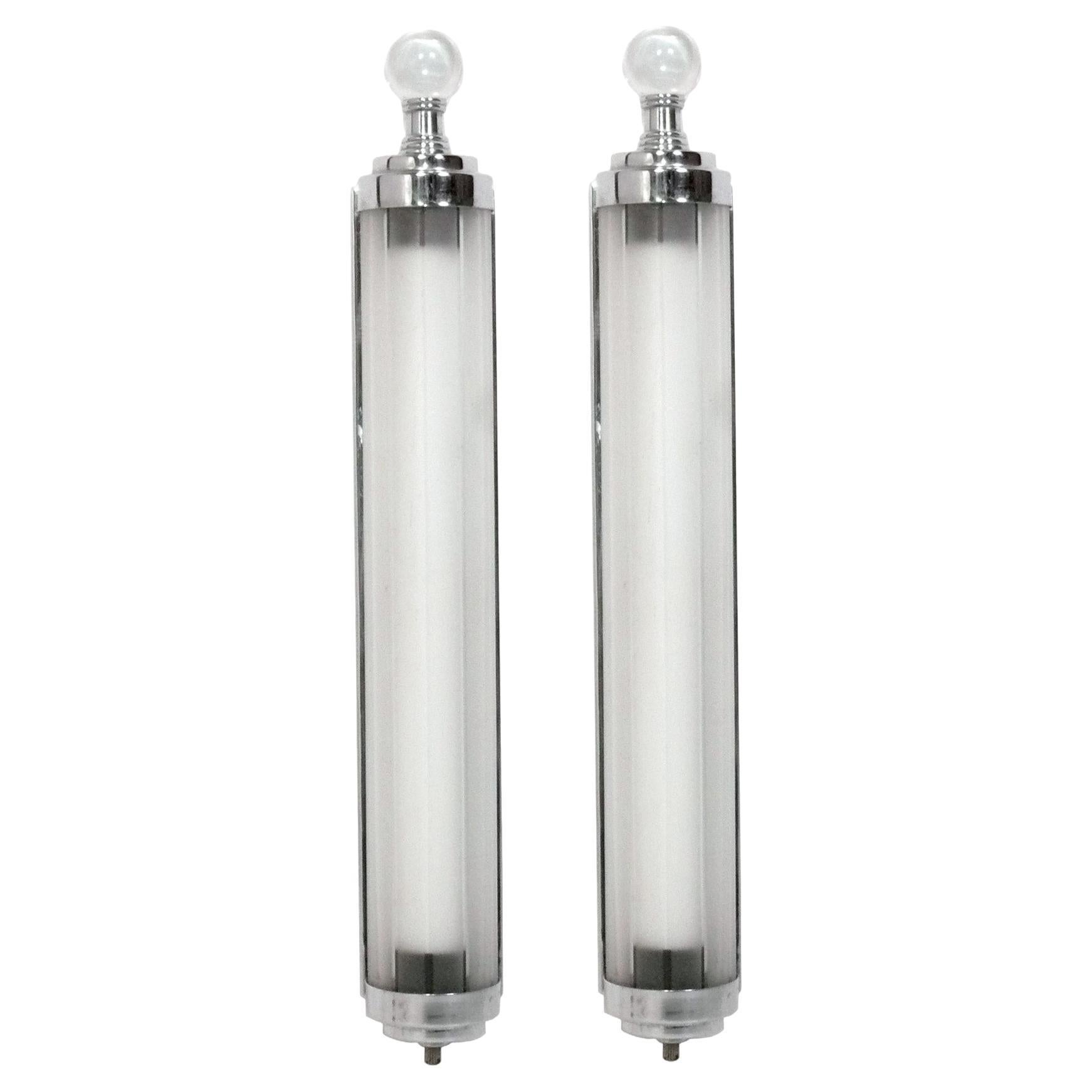 Art Deco Chrome Sconces circa 1930s Rewired Mid Century Modern For Sale