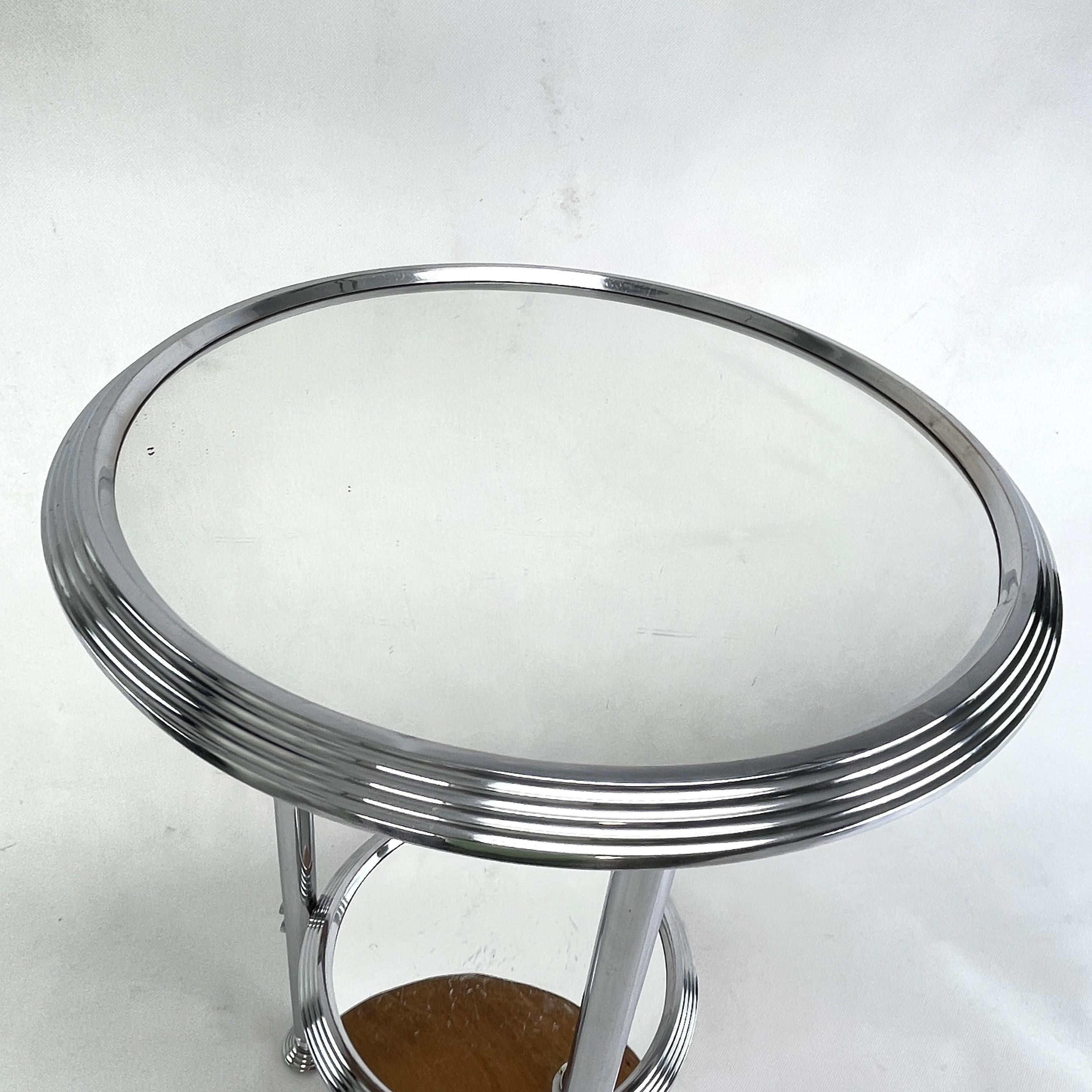 Bauhaus ART DECO chrome side table with mirror surface around, 1930s