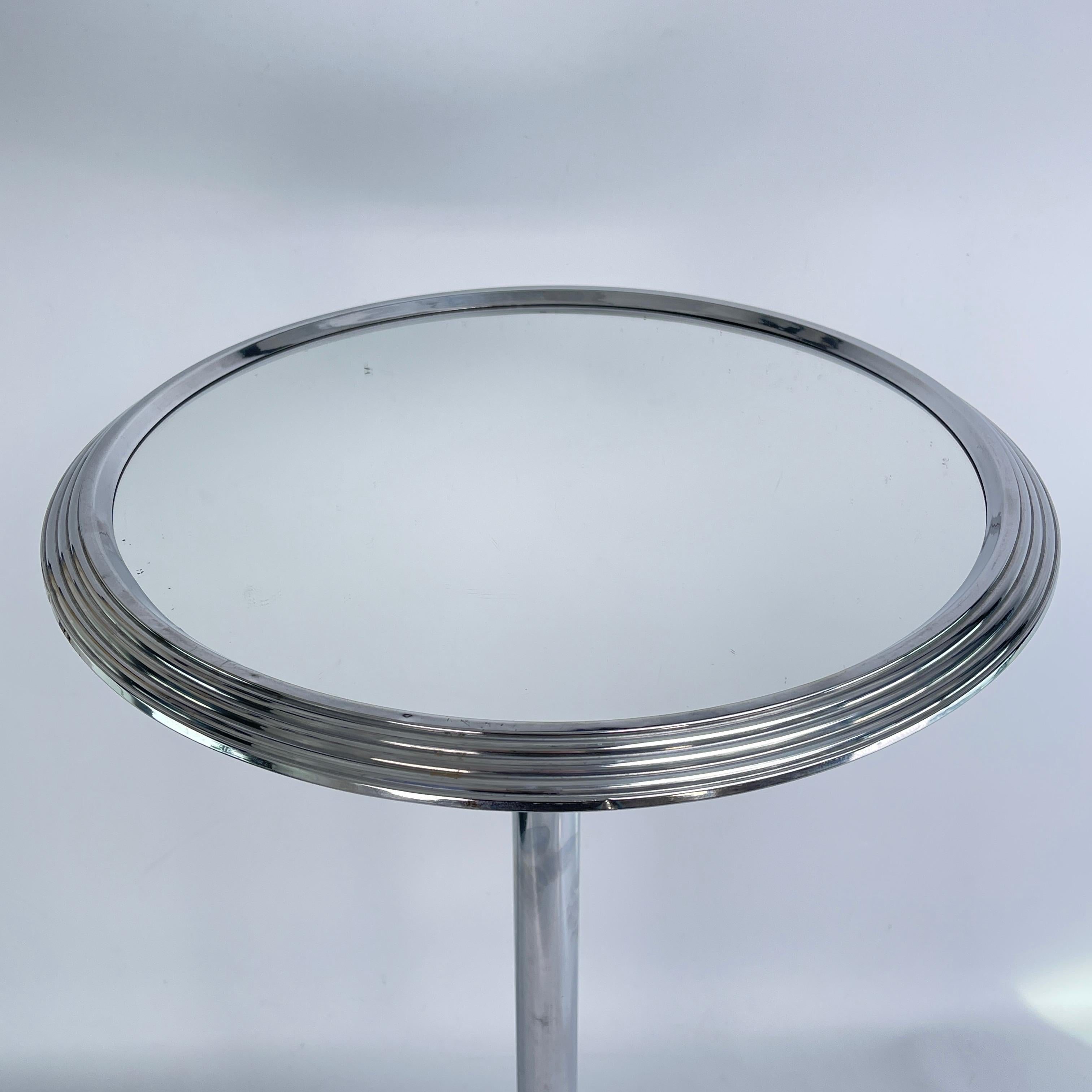 Belgian ART DECO chrome side table with mirror surface around, 1930s For Sale
