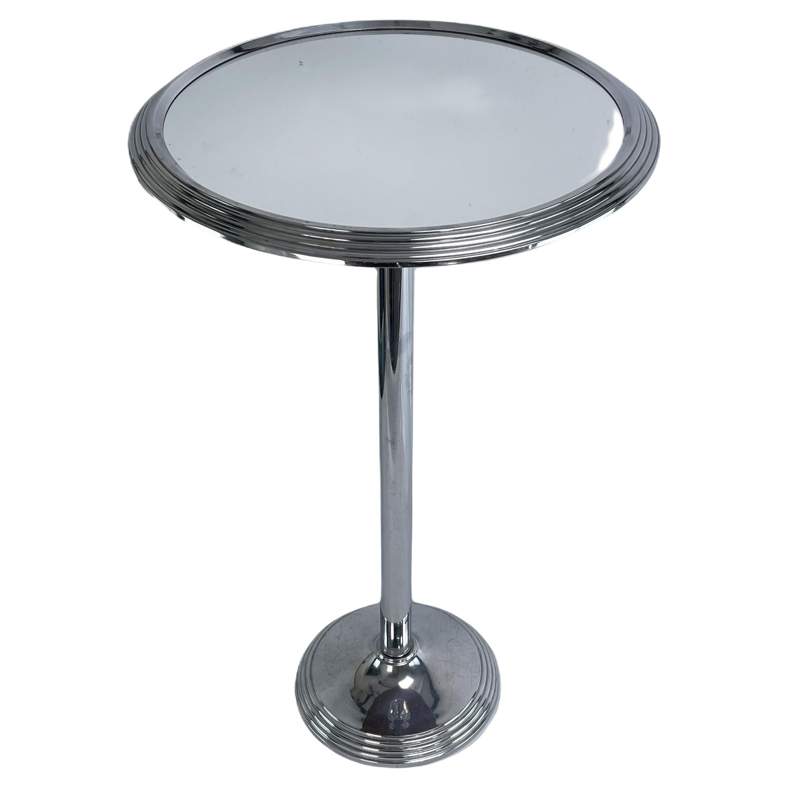 ART DECO chrome side table with mirror surface around, 1930s For Sale