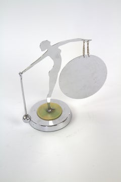 Art Deco Chrome Silhouette Lady Table Gong 1930s