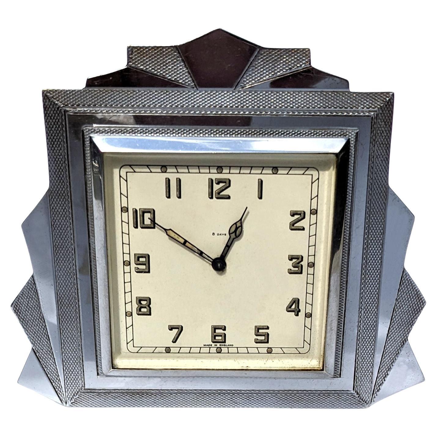 Art Deco Chrome 'Smiths' Clock By A.L. Davenport, England, c1930 For Sale