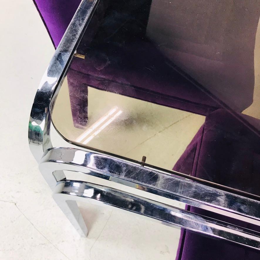 Art Deco Chrome & Smoked Glass Waterfall Dining Table 4