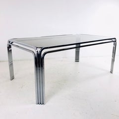 Art Deco Chrome & Smoked Glass Waterfall Dining Table