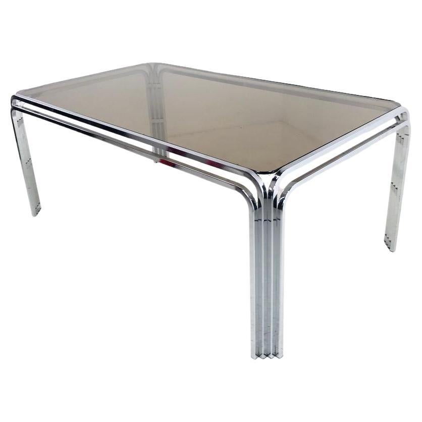 Art Deco Chrome & Smoked Glass Waterfall Dining Table For Sale