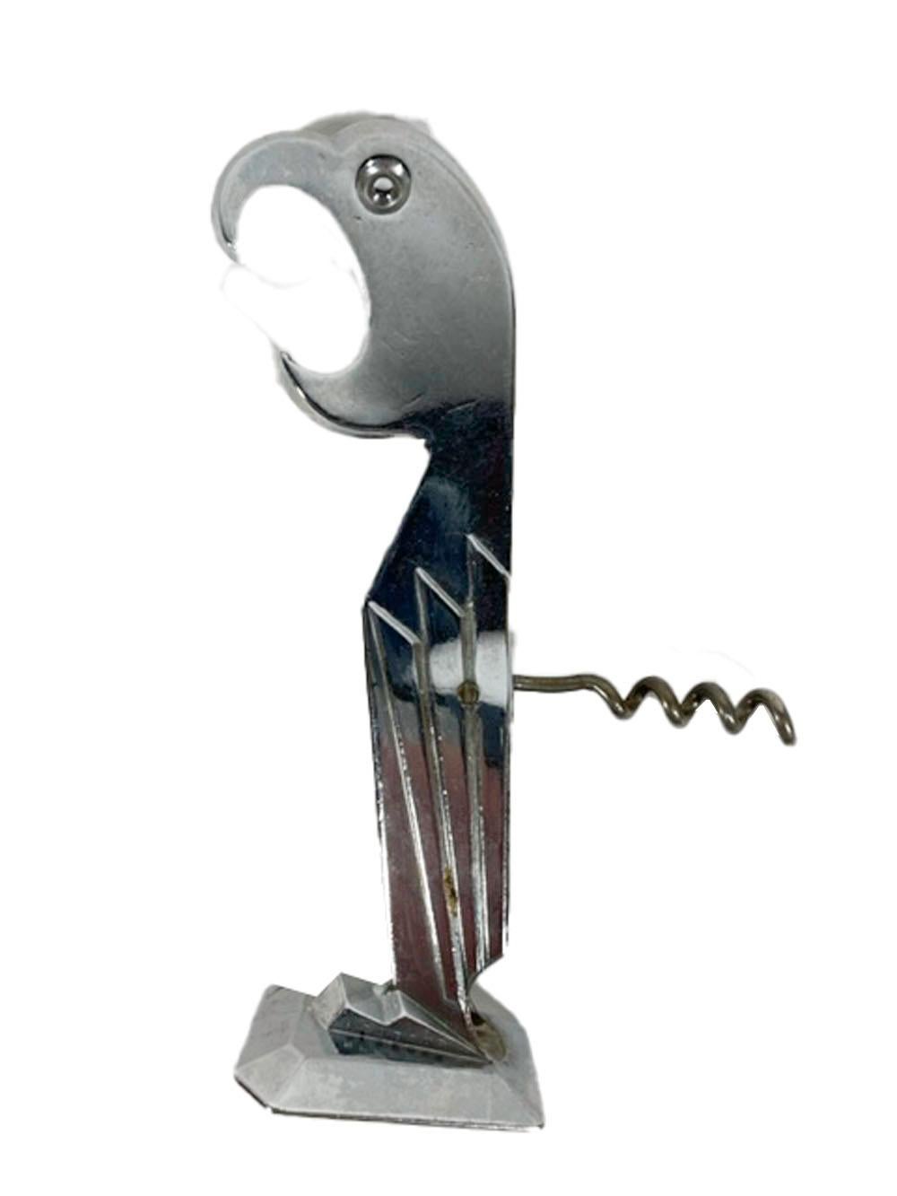 20th Century Art Deco Chrome Stylized Standing Parrot Corkscrew / Bottle Opener by Negbaur