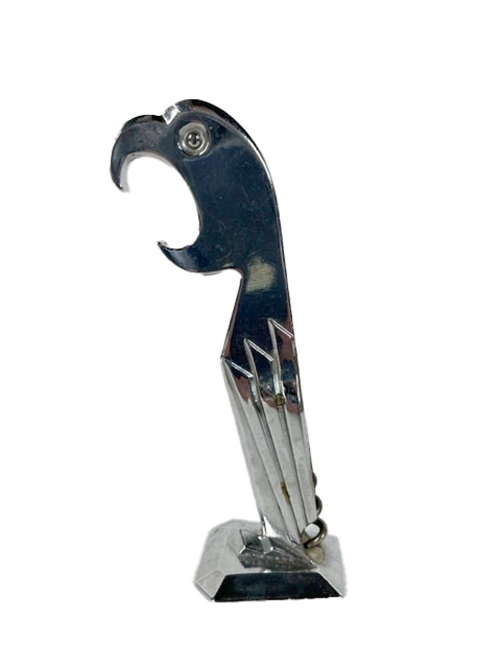 Art Deco Chrome Stylized Standing Parrot Corkscrew / Bottle Opener by Negbaur 2