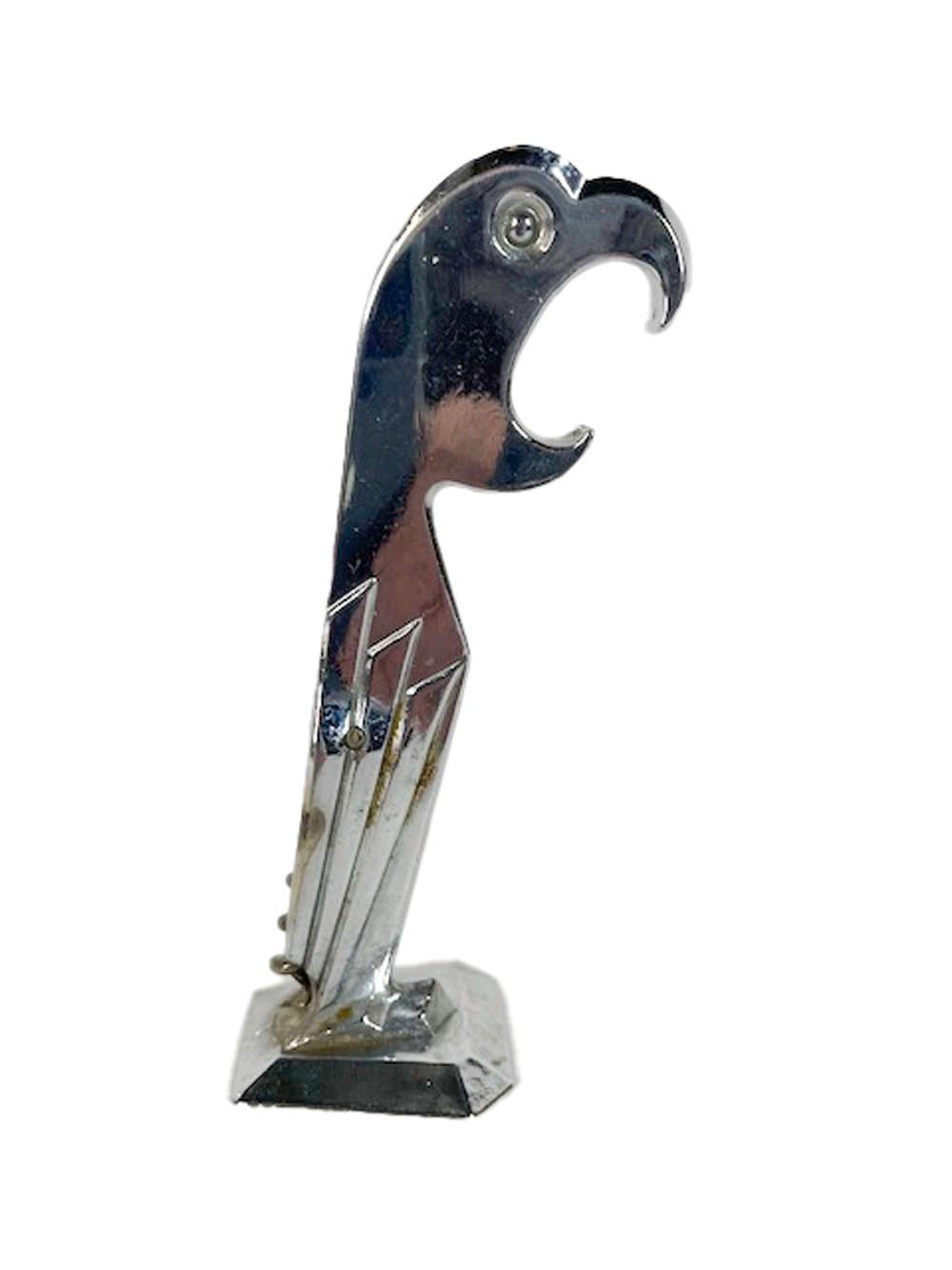 Art Deco Chrome Stylized Standing Parrot Corkscrew / Bottle Opener by Negbaur 3