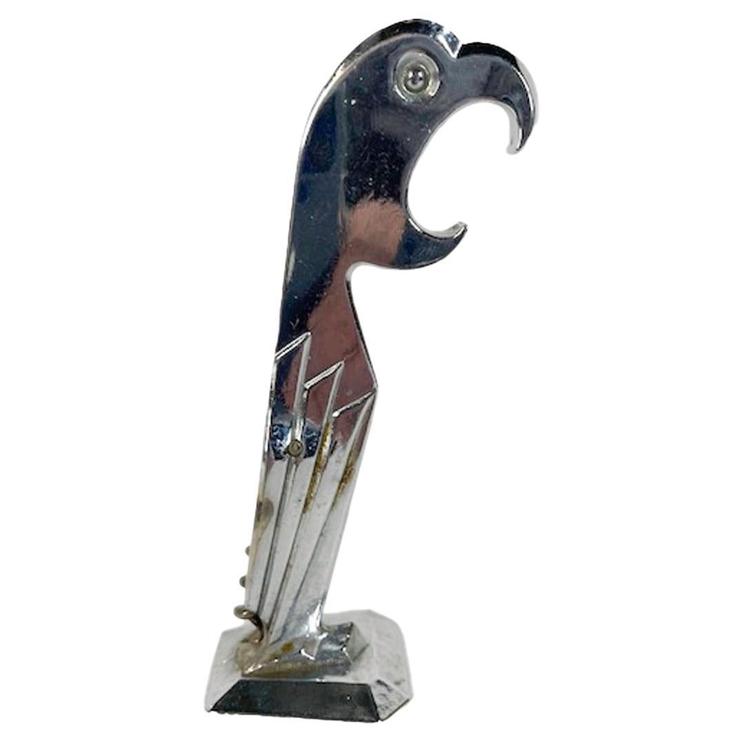 Art Deco Chrome Stylized Standing Parrot Corkscrew / Bottle Opener by Negbaur