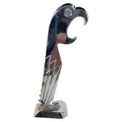 Antique Art Deco Chrome Stylized Standing Parrot Corkscrew / Bottle Opener by Negbaur