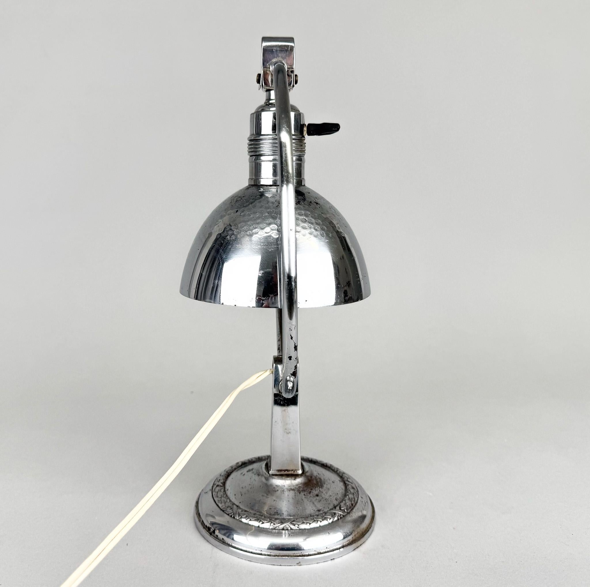 Beautiful chrome Art Deco table or desk lamp with adjustable shade in three positions on each side as seen in the photos. Shows some signs of wear and tear over time (see photo). Bulb: 1 x E27 (E26). US adapter included.