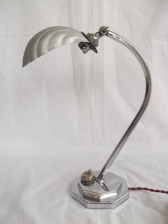 Art Deco Chrome Table or Desk Lamp all adjustable with Shell Shade, circa 1920s