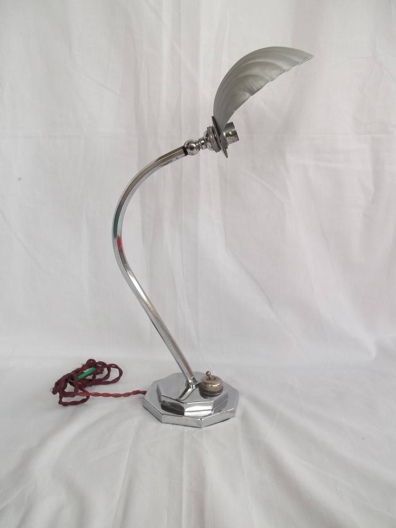Painted Art Deco Chrome Table or Desk Lamp all adjustable with Shell Shade, circa 1920s