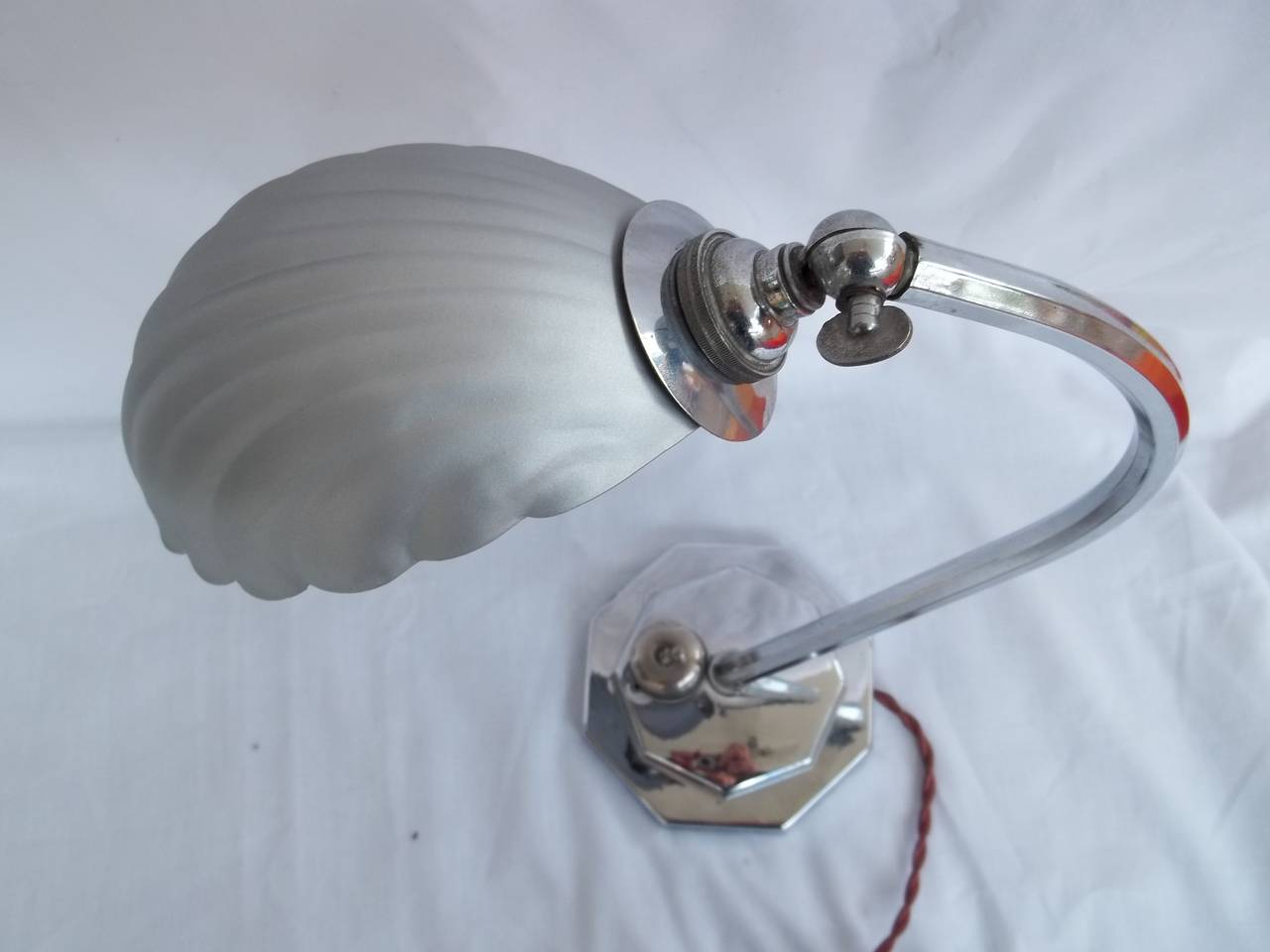 Art Deco Chrome Table or Desk Lamp all adjustable with Shell Shade, circa 1920s In Good Condition In Lincoln, Lincolnshire