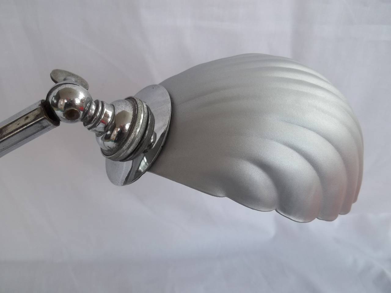 20th Century Art Deco Chrome Table or Desk Lamp all adjustable with Shell Shade, circa 1920s