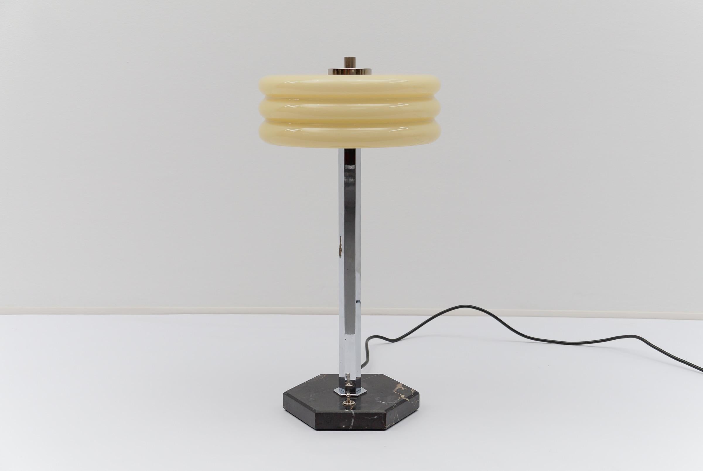 Art Deco Chrome Table Lamp with Glass Shade and Marble Base, 1940s, Germany For Sale 6
