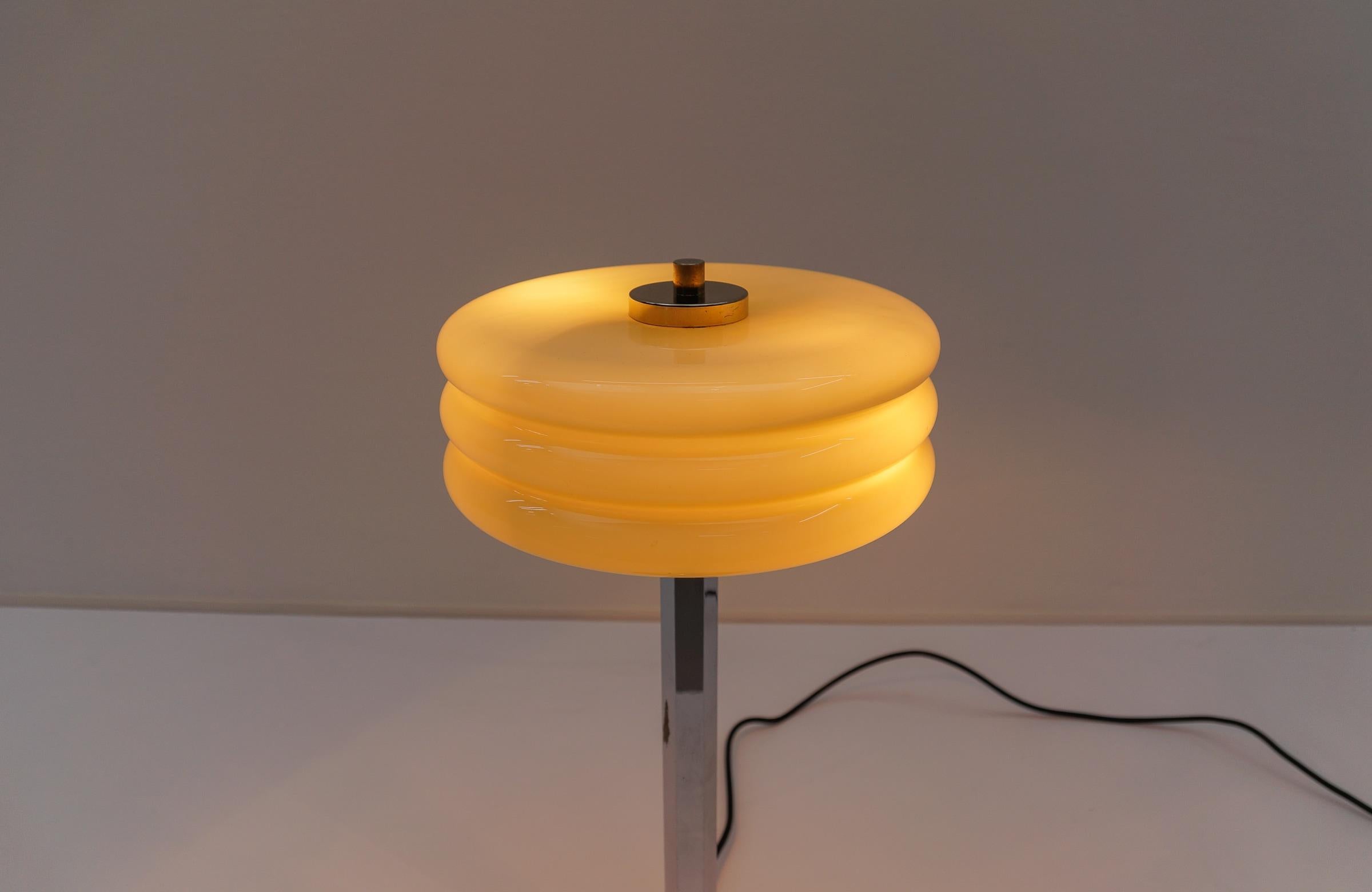 Brass Art Deco Chrome Table Lamp with Glass Shade and Marble Base, 1940s, Germany For Sale