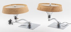 Art Deco Chrome Table Lamps with Linen Shades, Pair