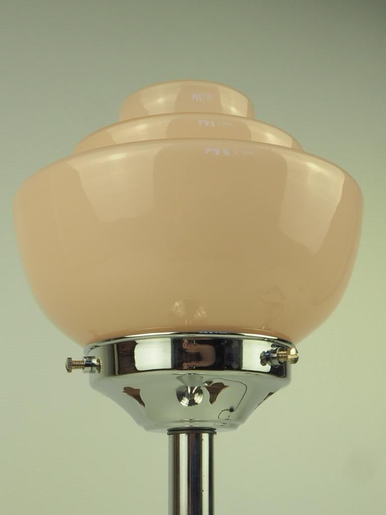 Art Deco Chrome Tall Elegant Table Lamp with Art Deco Pink Globe at 1stDibs