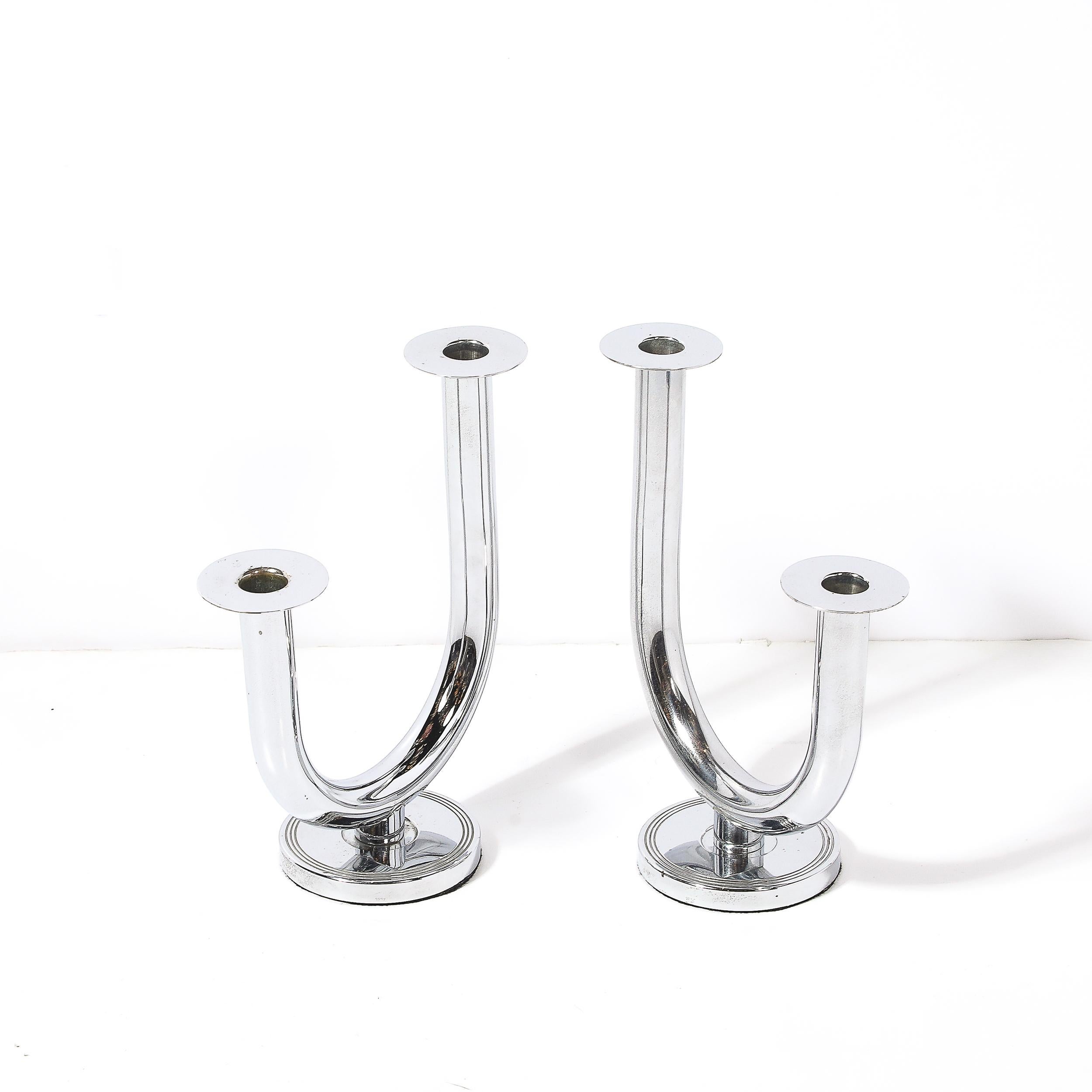 Portacandele in cromo Art Deco 