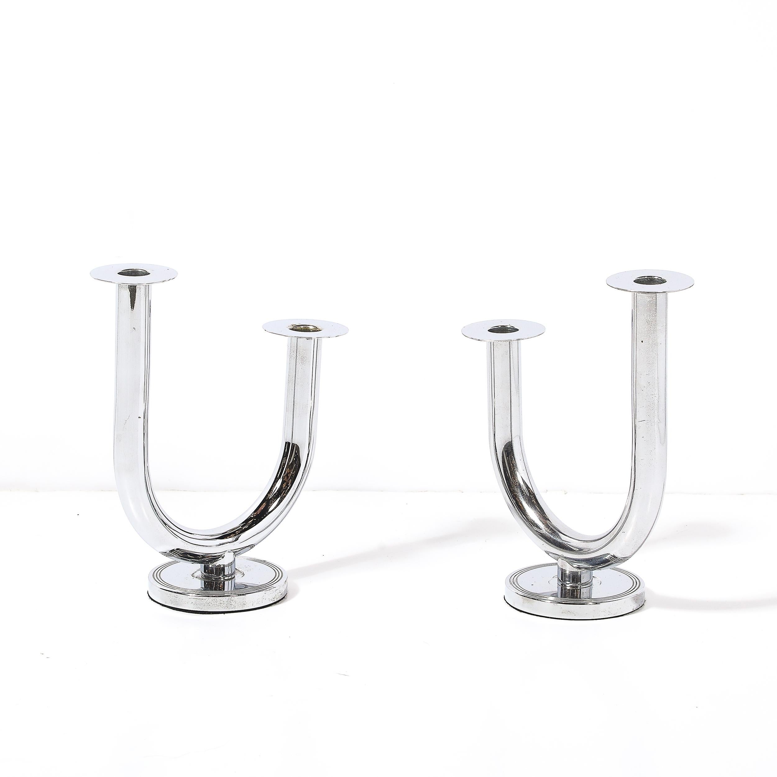 Portacandele in cromo Art Deco 