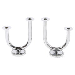 Portacandele in cromo Art Deco "Taurex" di Walter Von Nessen per Chase