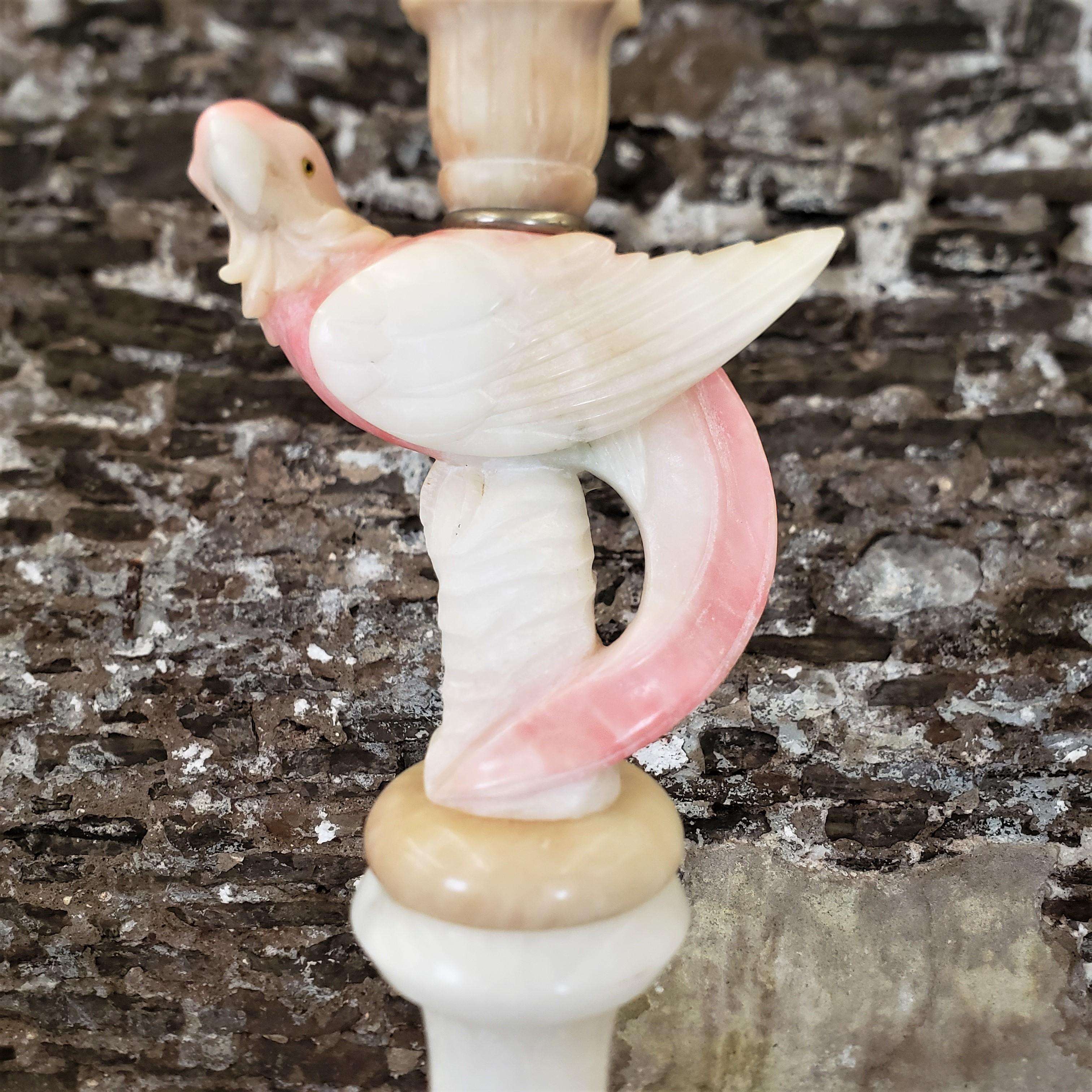 Lampadaire torchère Art Déco chromé avec perroquet sculpté et base en marbre empilée en vente 5
