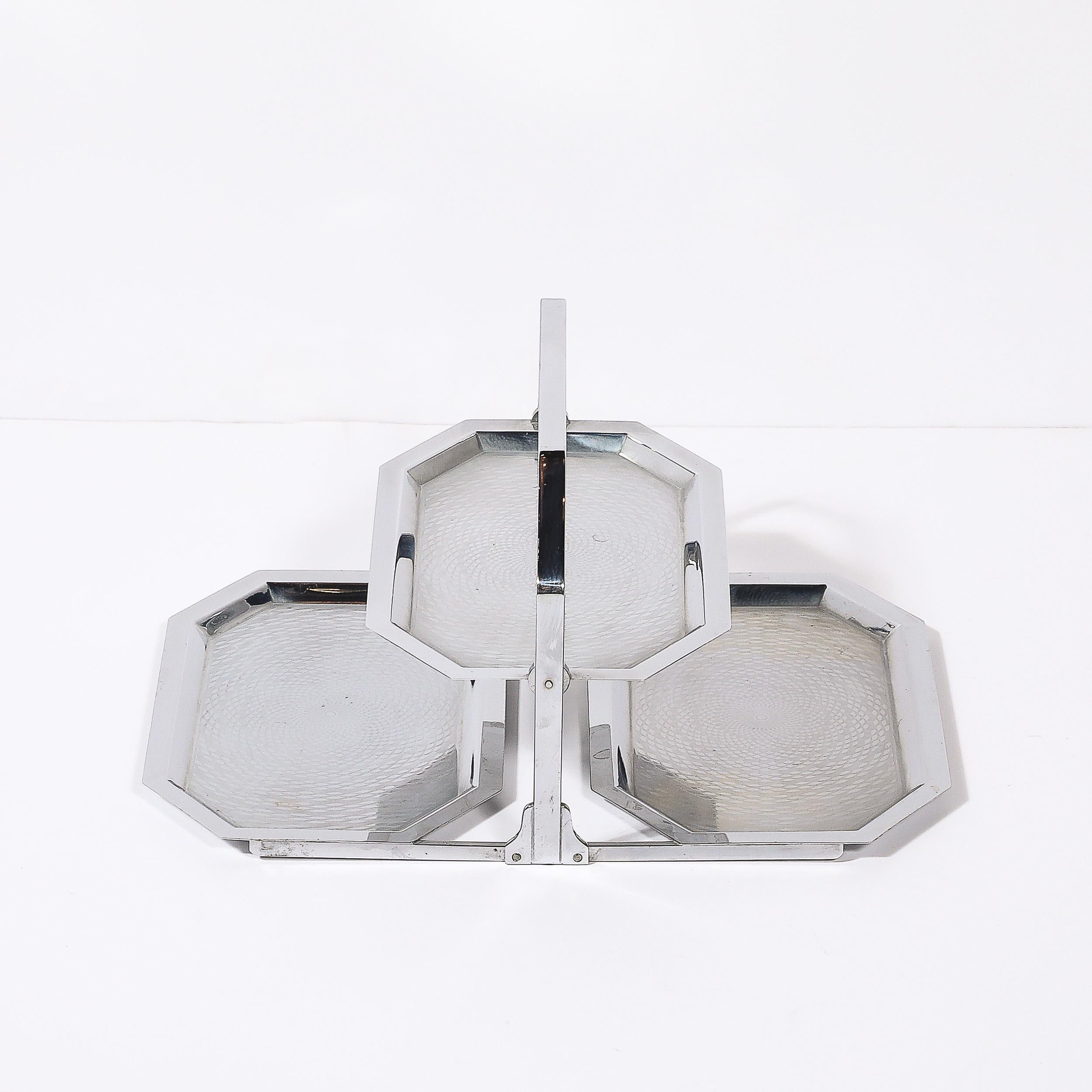 Art Deco Chrome Tri-Surface Octagonal Folding Tray with Engine Turn Detailing 5