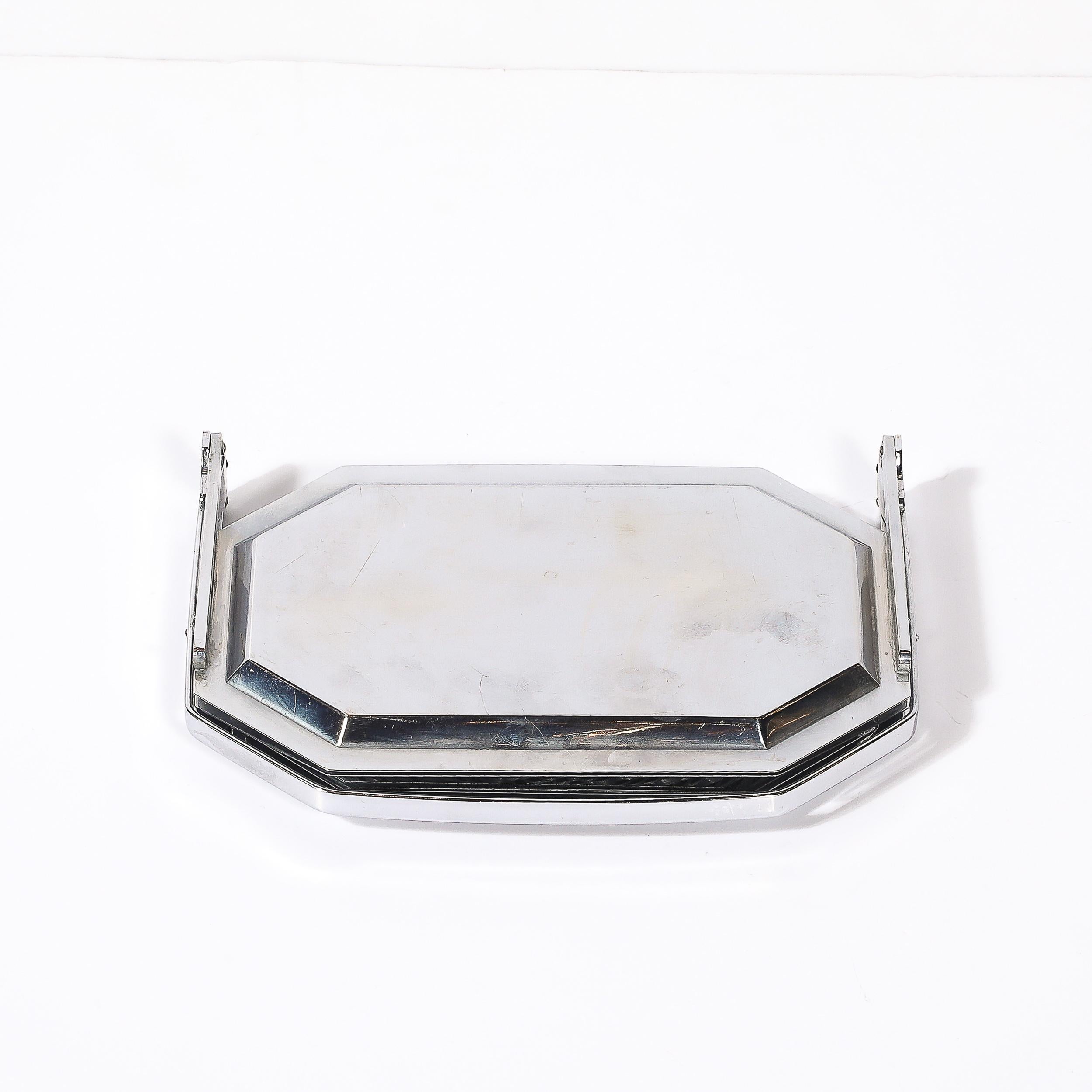 Art Deco Chrome Tri-Surface Octagonal Folding Tray with Engine Turn Detailing 9