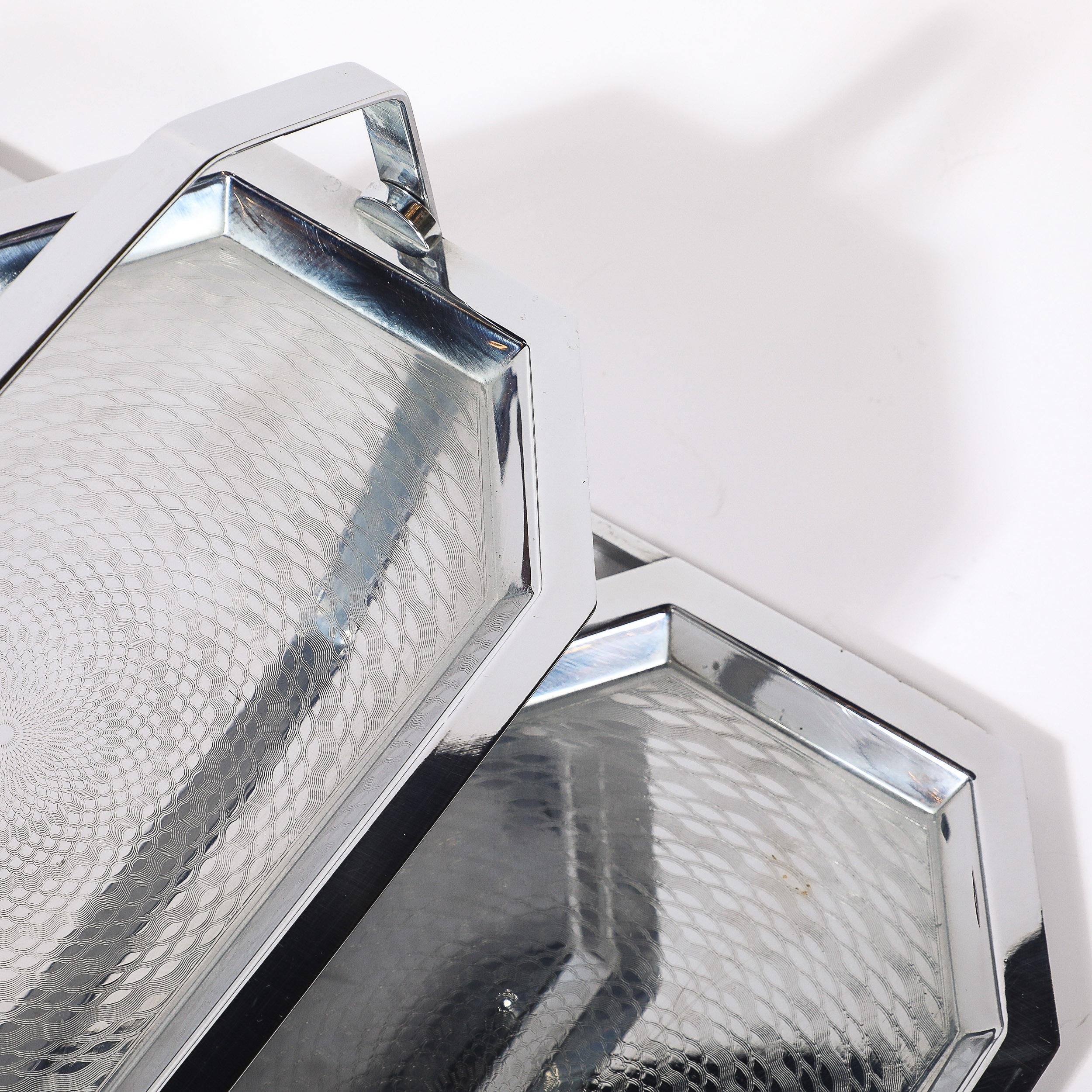 Mid-20th Century Art Deco Chrome Tri-Surface Octagonal Folding Tray with Engine Turn Detailing