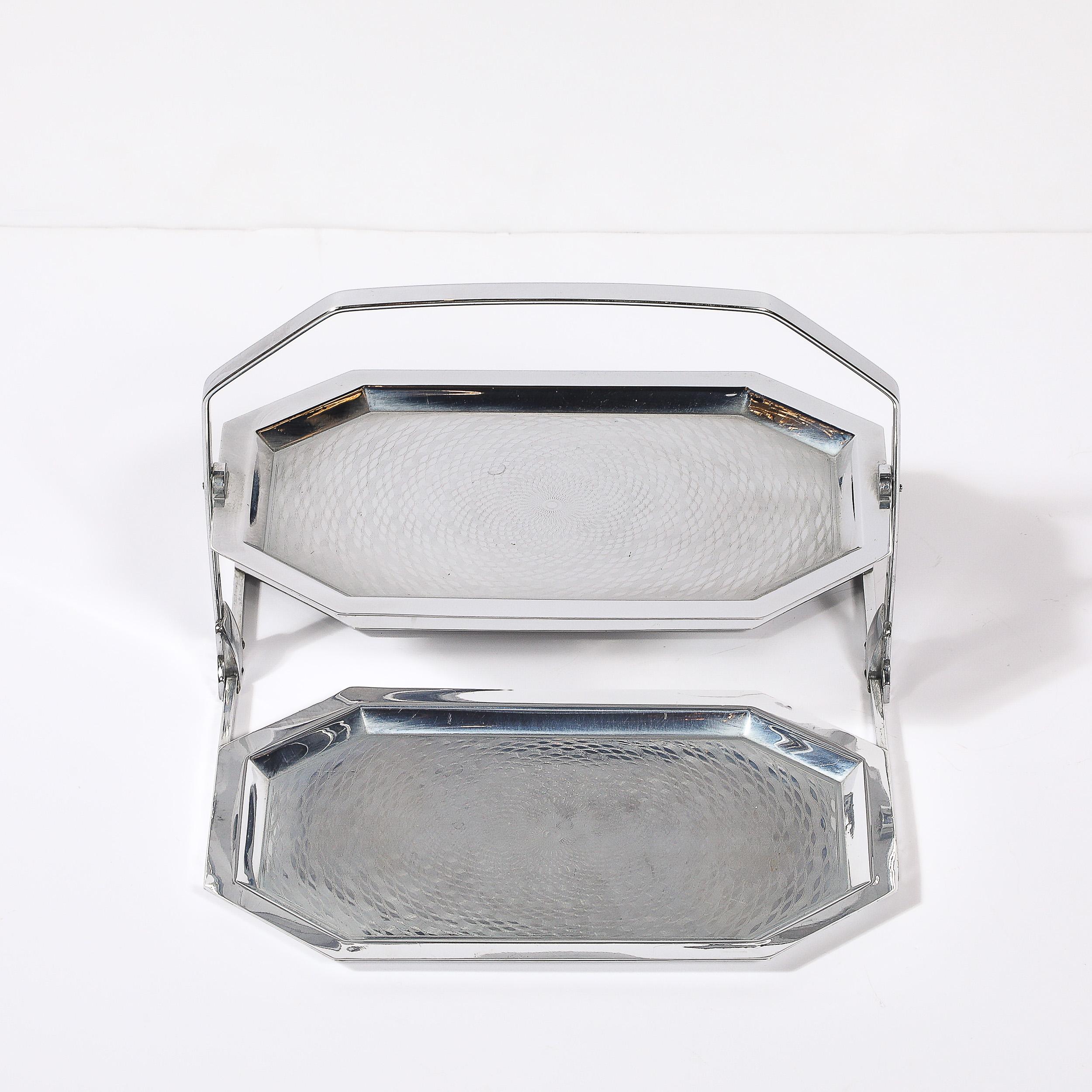 Art Deco Chrome Tri-Surface Octagonal Folding Tray with Engine Turn Detailing 1