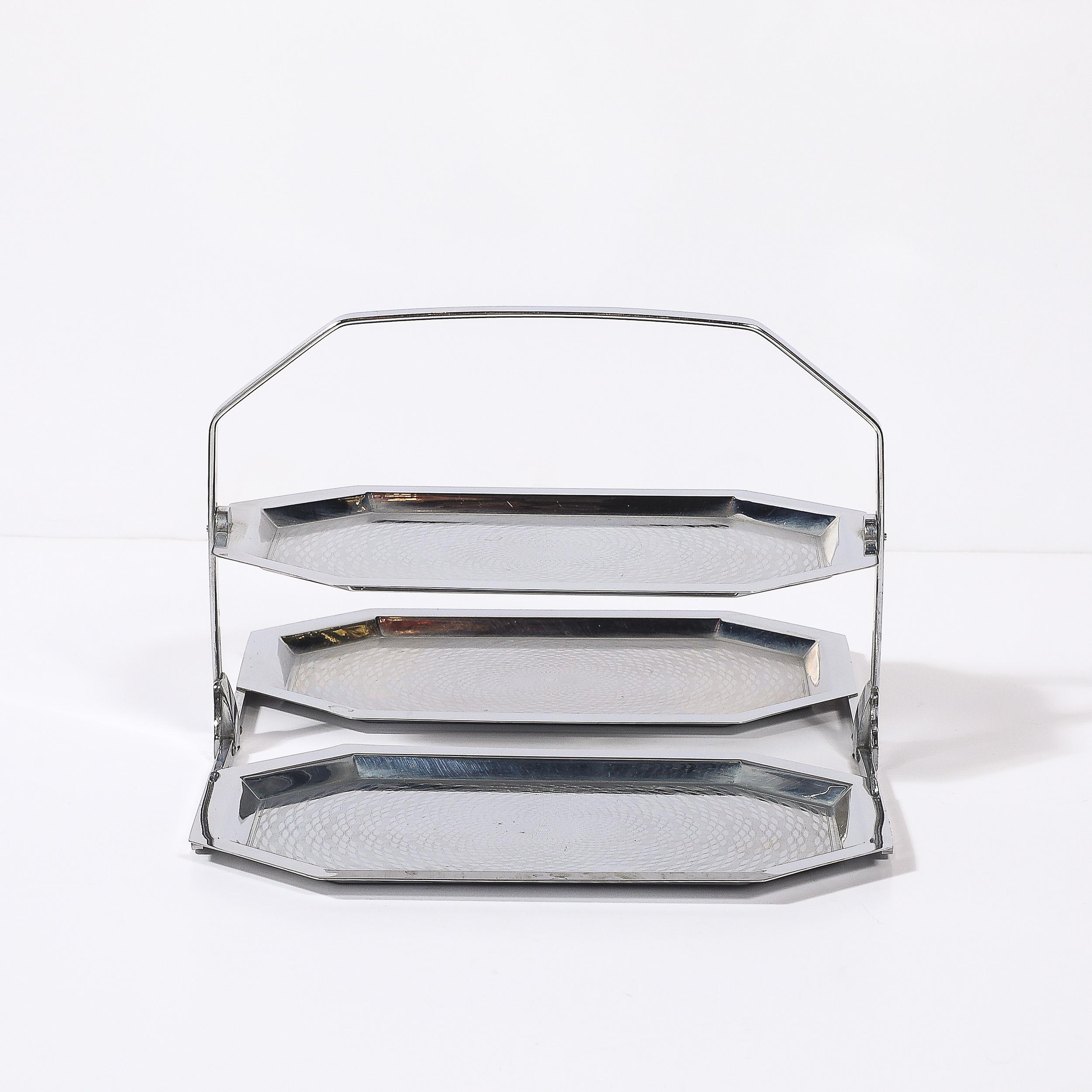 Art Deco Chrome Tri-Surface Octagonal Folding Tray with Engine Turn Detailing 2