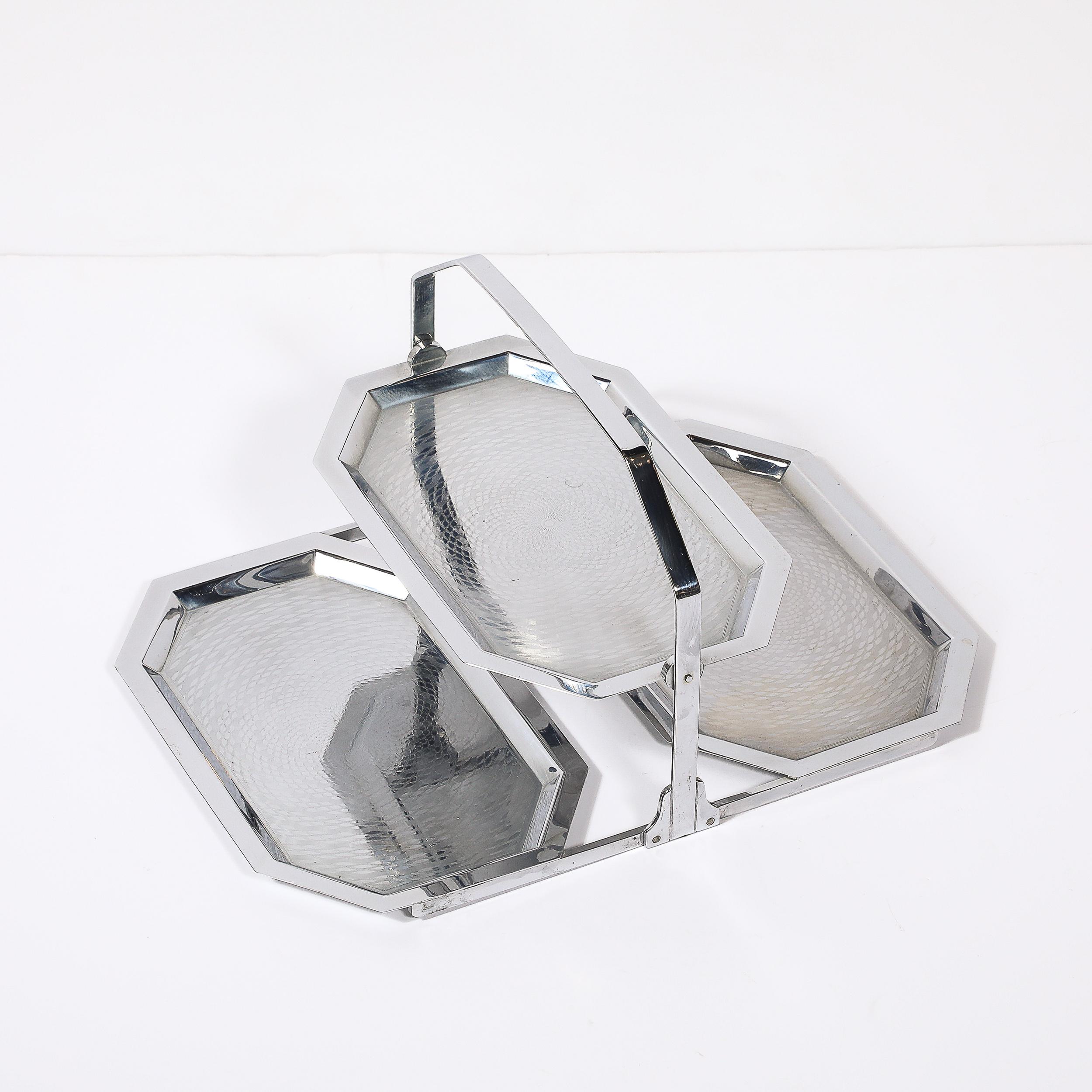 Art Deco Chrome Tri-Surface Octagonal Folding Tray with Engine Turn Detailing 3