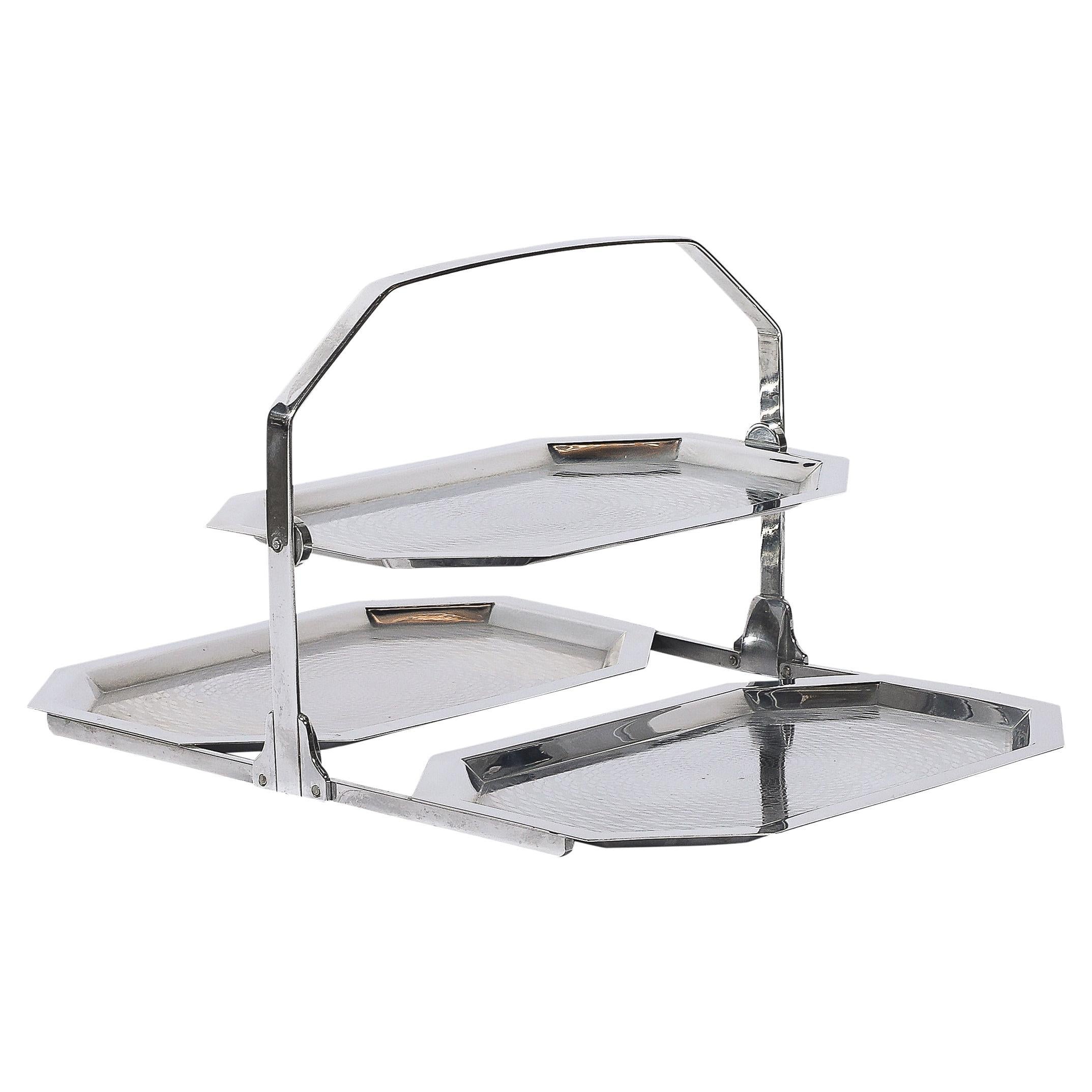 Art Deco Chrome Tri-Surface Octagonal Folding Tray mit Motor Turn Detailing