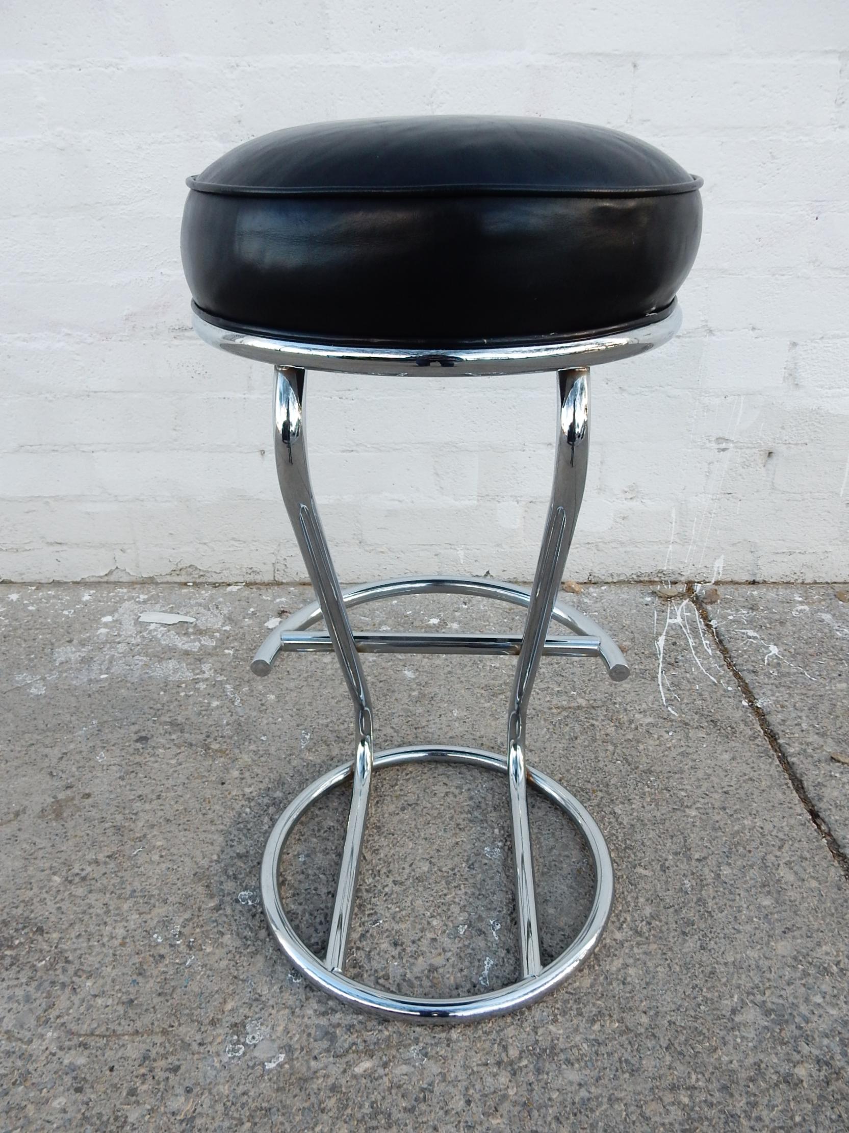 20th Century Art Deco Chrome Tube and Leather Bar Stools, Set of 5