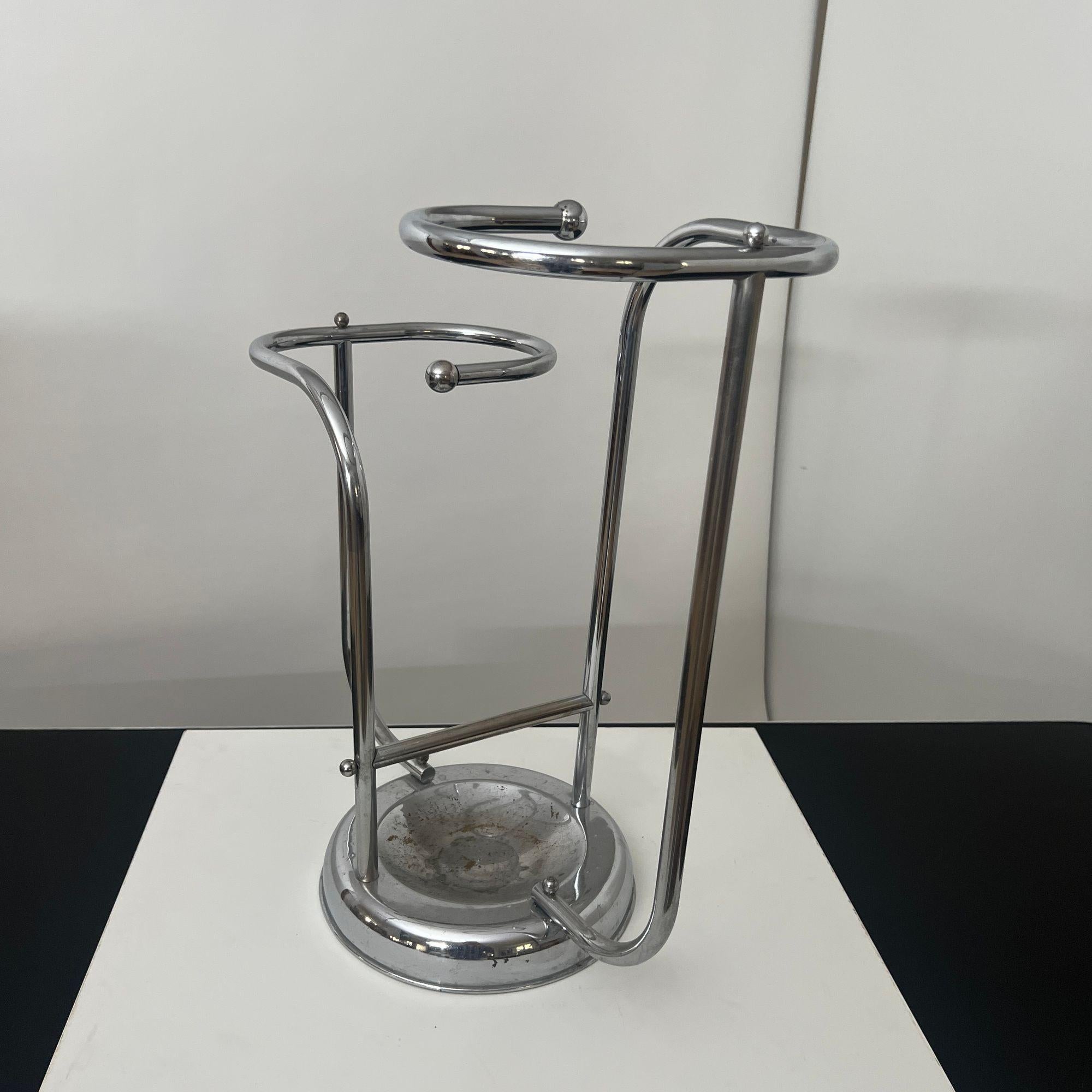 Milieu du XXe siècle Art Deco Chrome Umbrella Stand, Tubular Steel, Chrome-plated, Belgium circa 1930 en vente