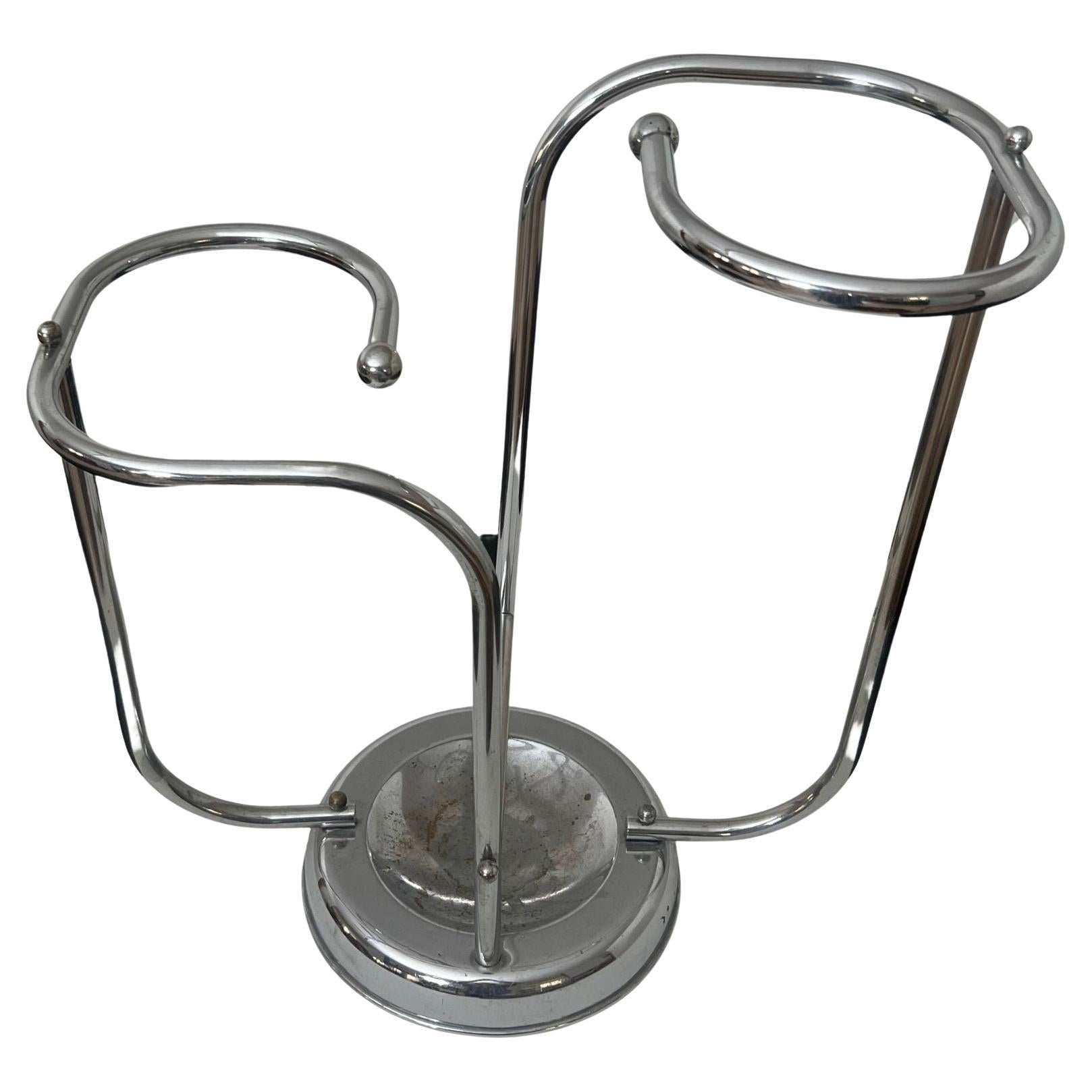 Art Deco Chrome Umbrella Stand, Tubular Steel, Chrome-plated, Belgium circa 1930