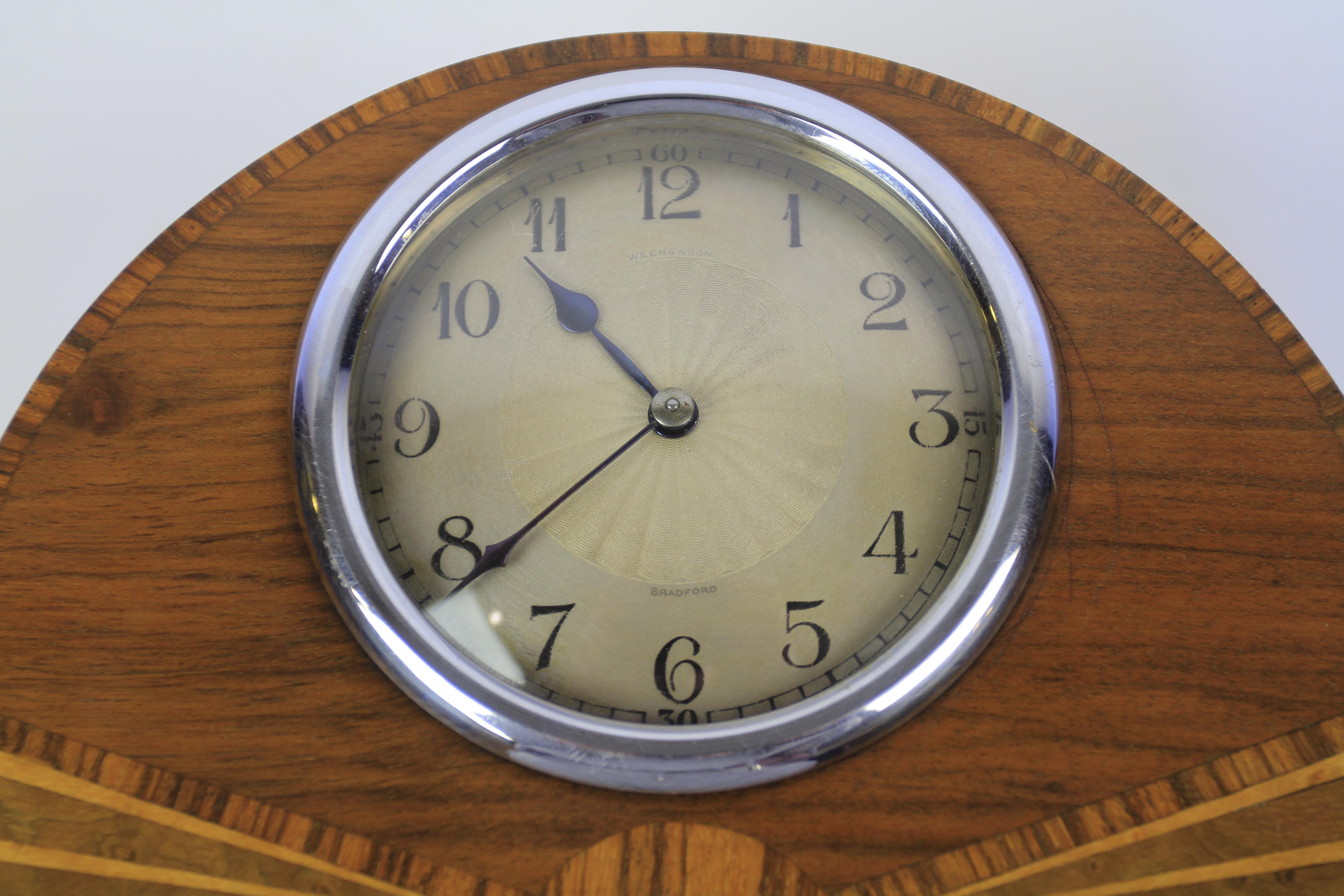 Art Deco Chrome & Walnut  inlaid Mantel clock  For Sale 1