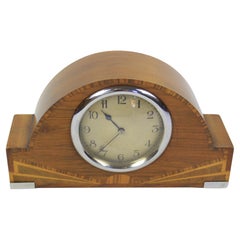 Vintage Art Deco Chrome & Walnut  inlaid Mantel clock 