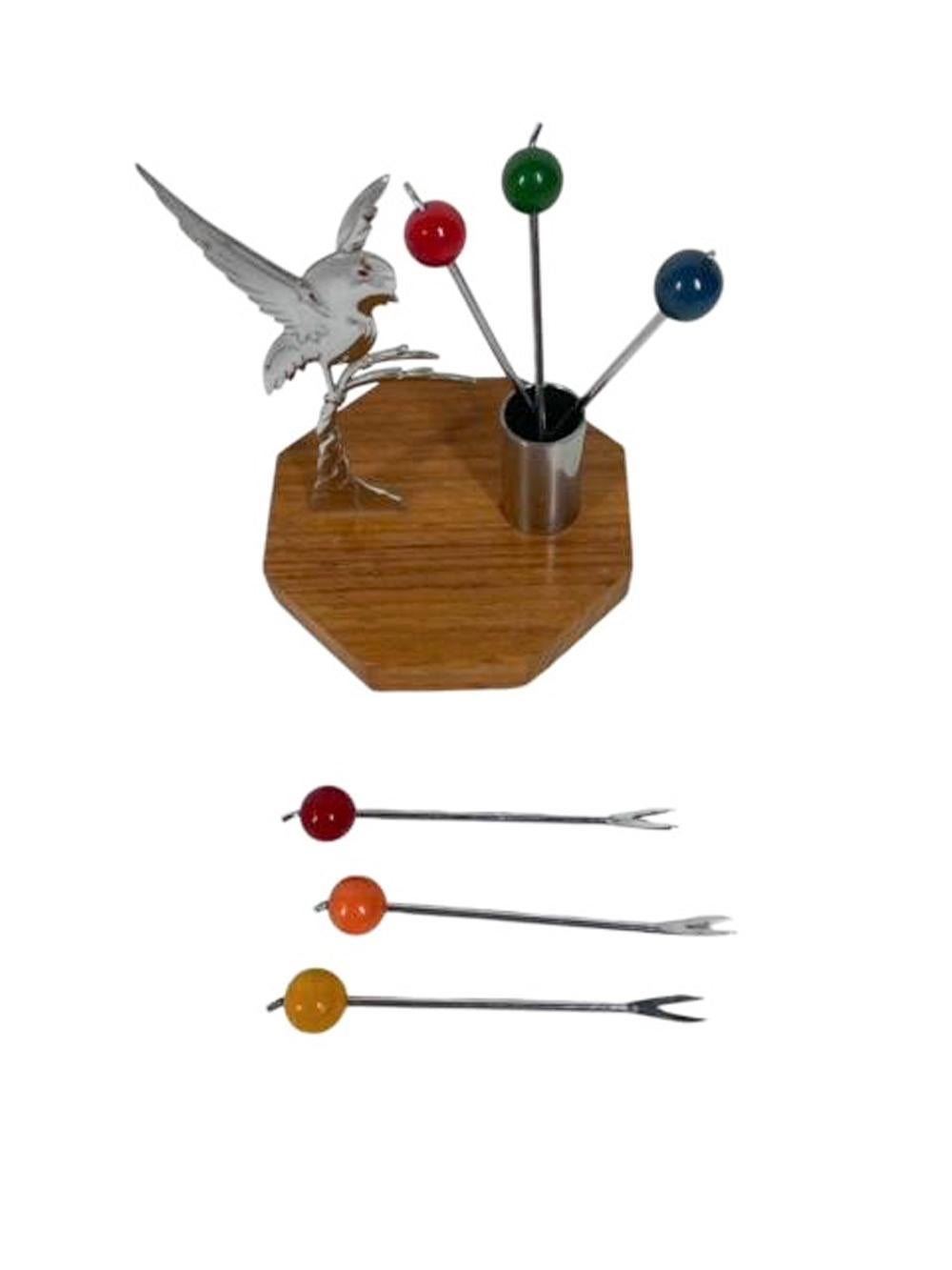 Juego de Cuchillos de Cromo y Madera Art Decó con Pájaro Aterrizando en un Árbol para Recoger Bayas en Bueno estado para la venta en Nantucket, MA