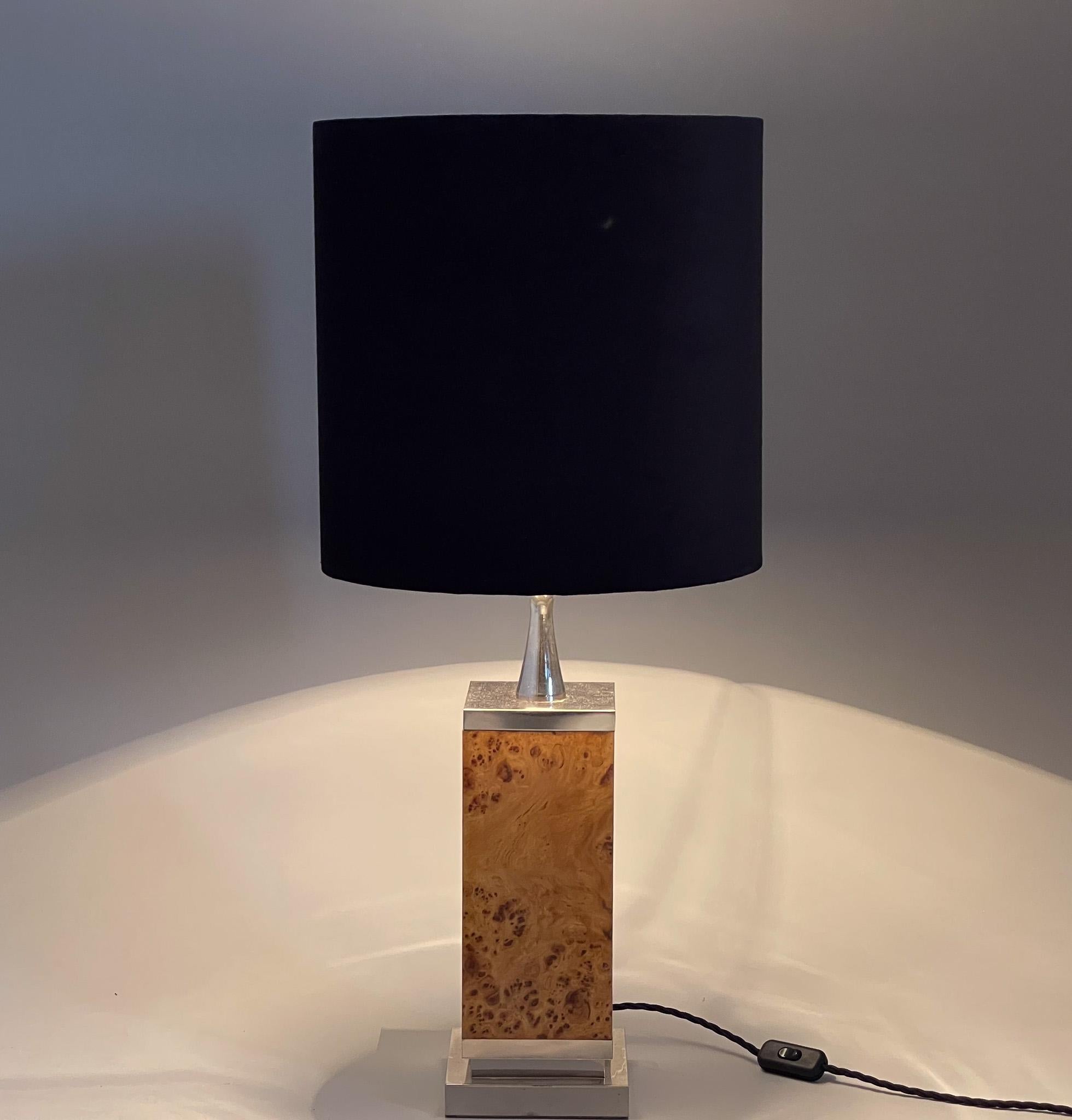Art Deco Chrome & Wood Table Lamp, Czechoslovakia, Restored For Sale 3